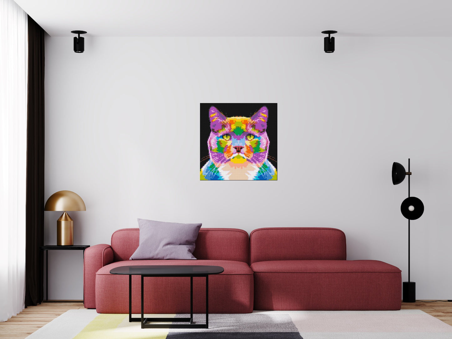 Lazy Cat Colourful Pop Art - Brick Art Mosaic Kit 4x4 large