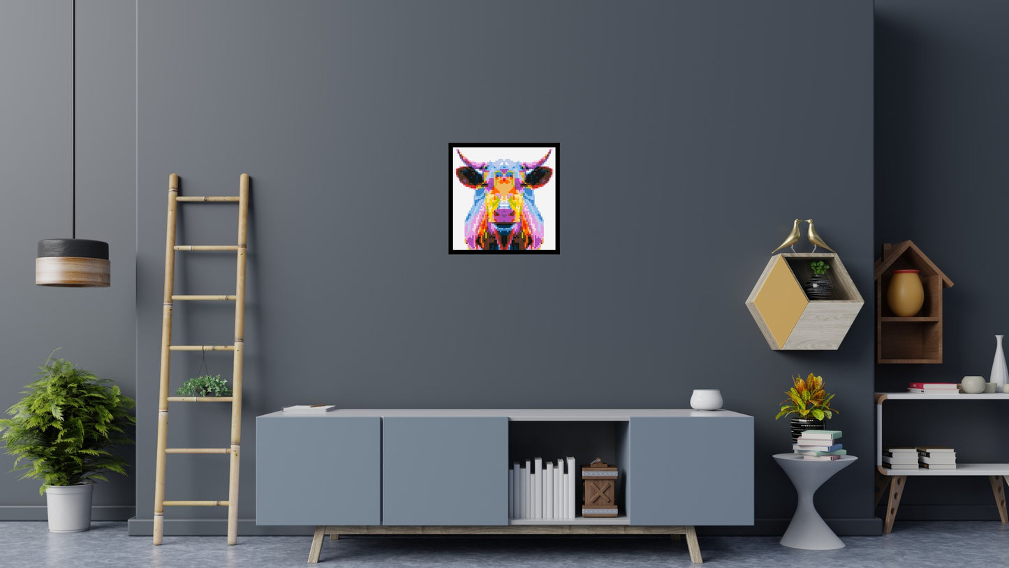 Cow Colourful Pop Art - Brick Art Mosaic Kit 3x3 large