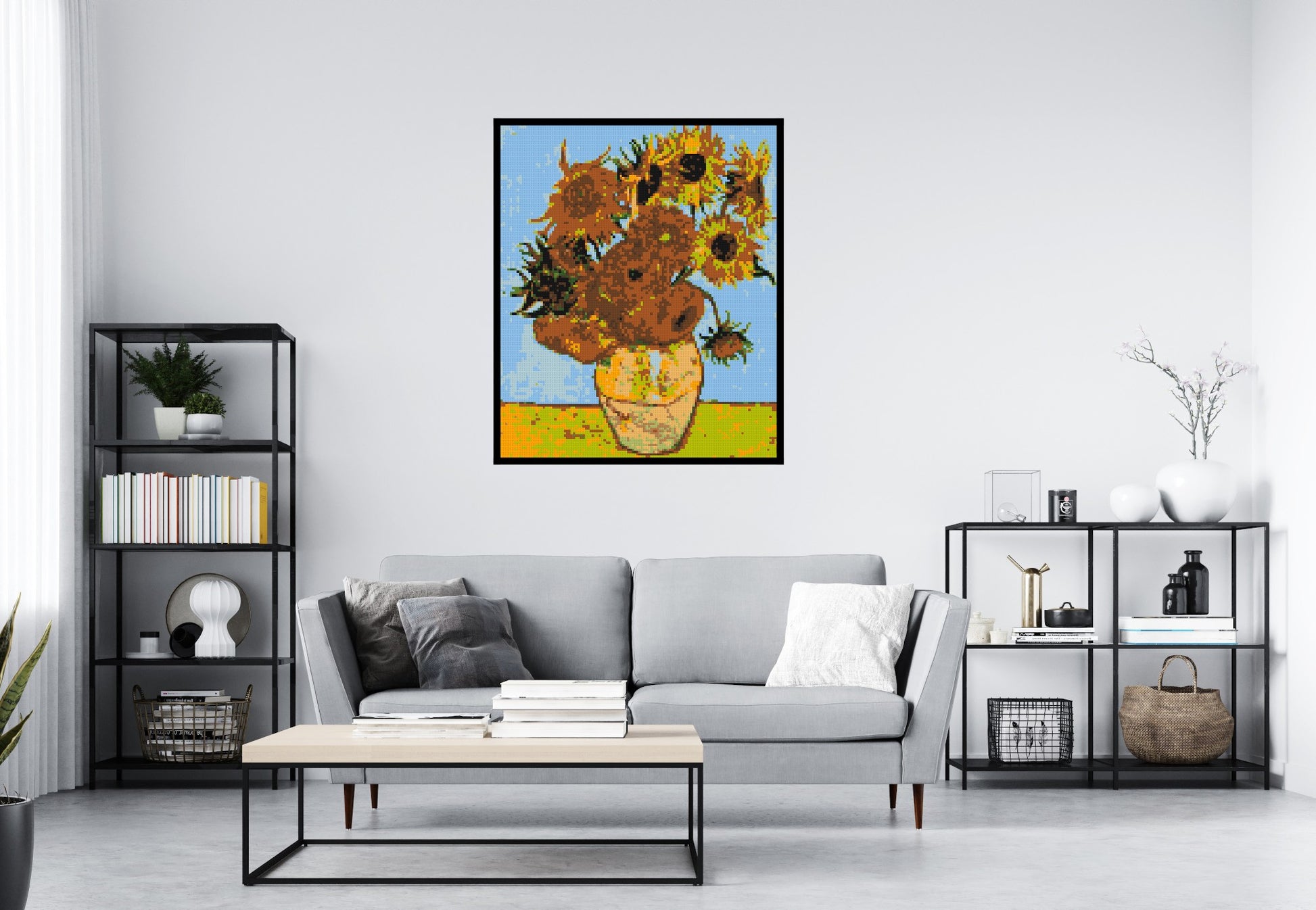 Sunflowers by Vincent Van Gogh - Brick Art Mosaic Kit 5x6 scene with frame