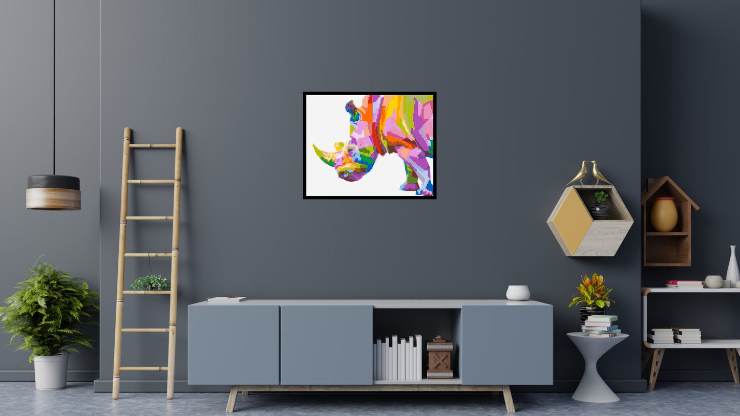 Rhinoceros Colourful Pop Art - Brick Art Mosaic Kit 5x4 large