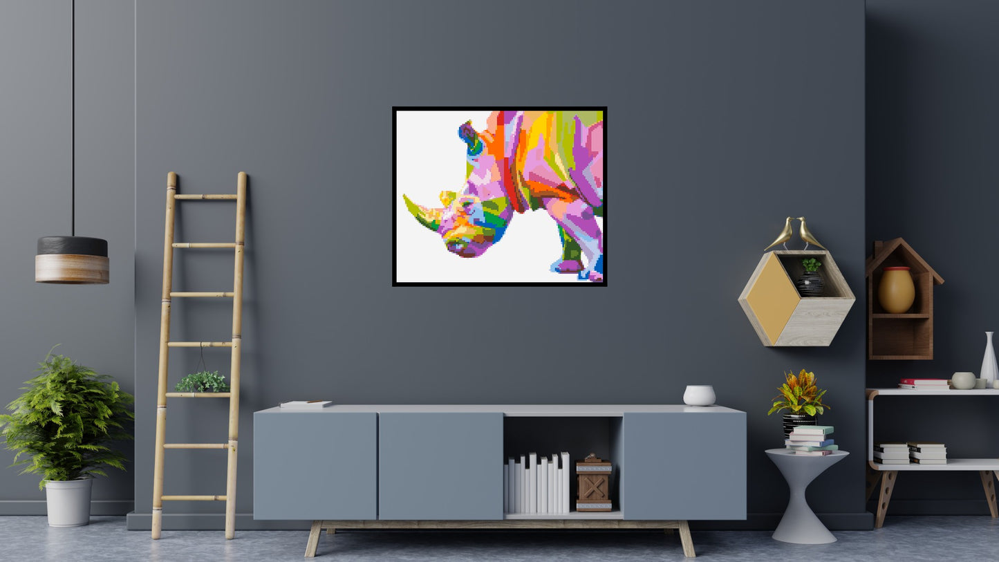 Rhinoceros Colourful Pop Art - Brick Art Mosaic Kit 6x5 large
