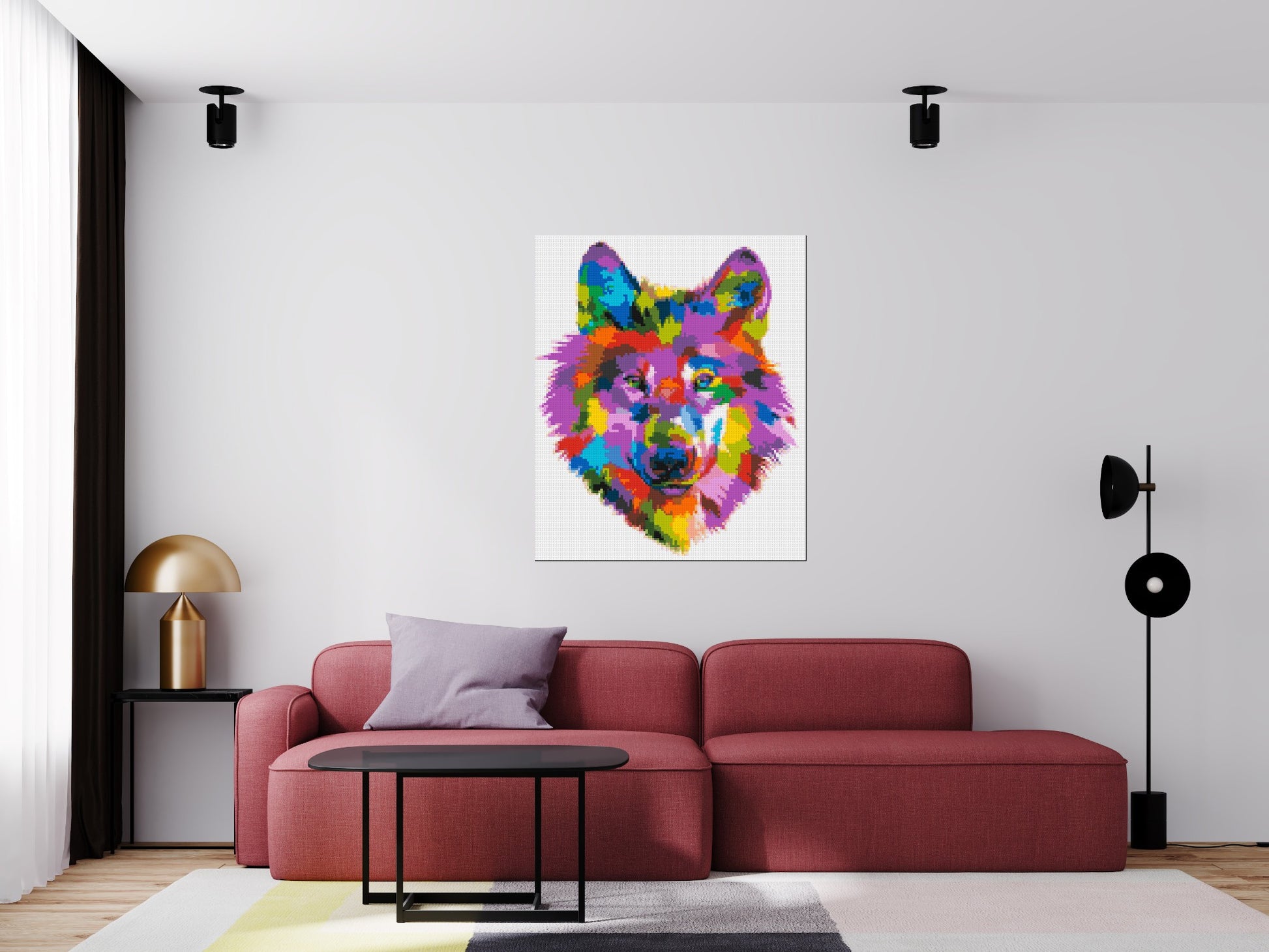 Wolf Colourful Pop Art - Brick Art Mosaic Kit 5x6 scene