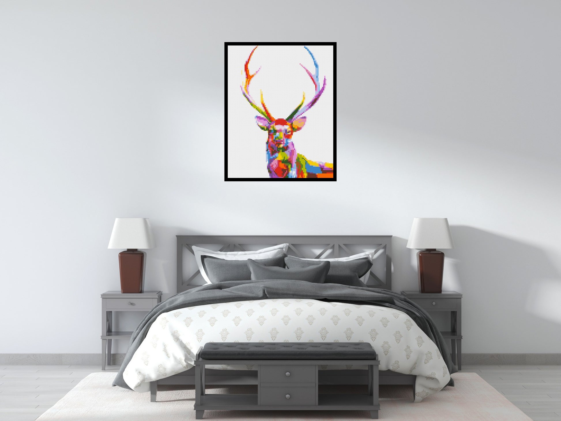 Stag Colourful Pop Art - Brick Art Mosaic Kit 4x5 scene with frame