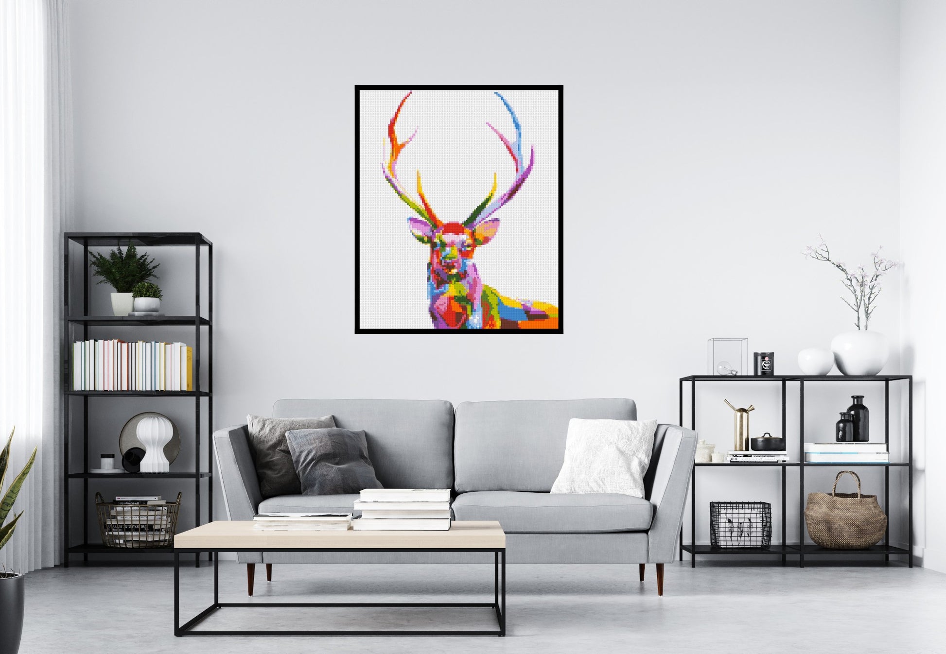 Stag Colourful Pop Art - Brick Art Mosaic Kit 5x6 scene with frame