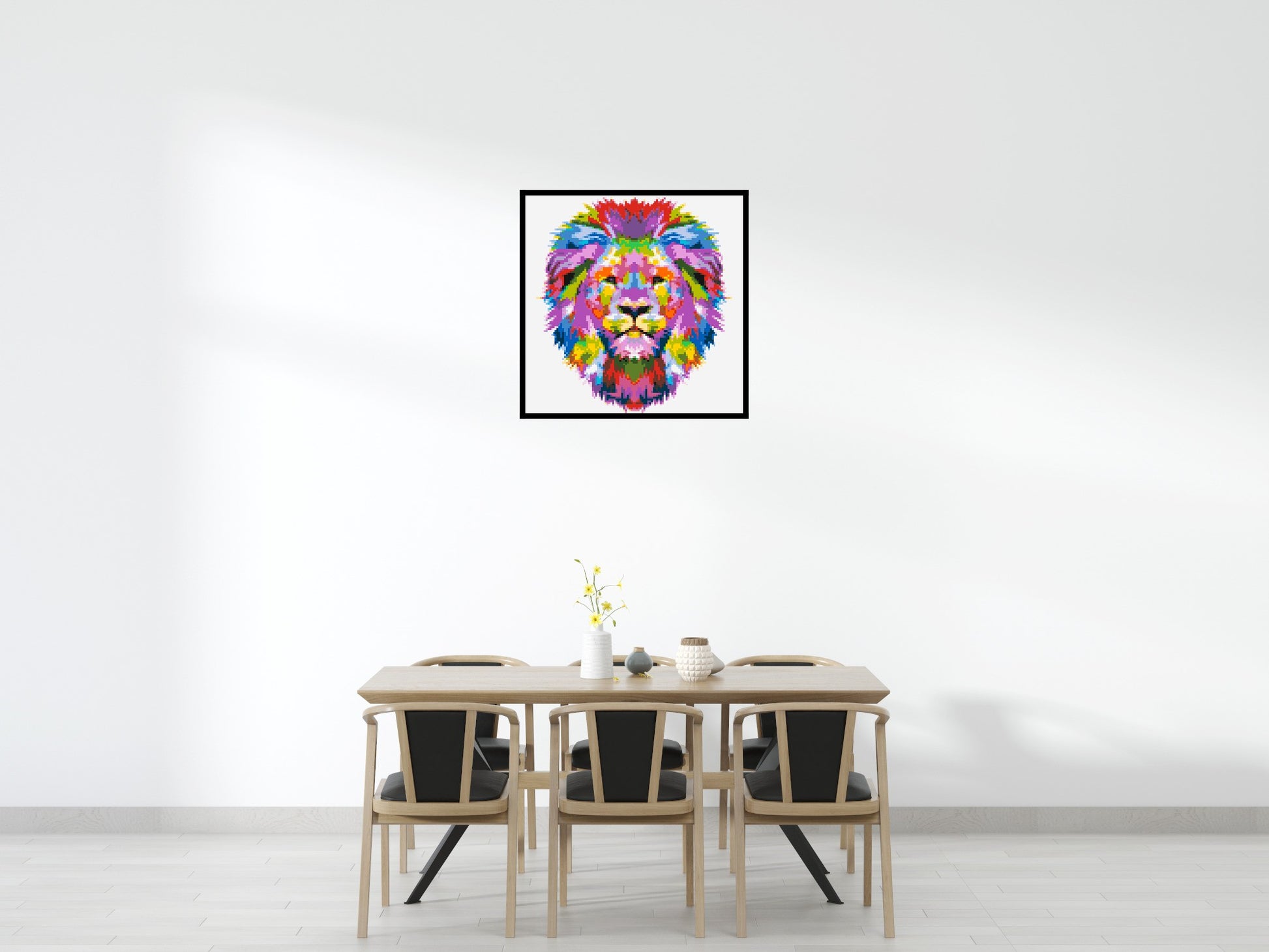 Regal Lion Colourful Pop Art - Brick Art Mosaic Kit 5x5 scene with frame