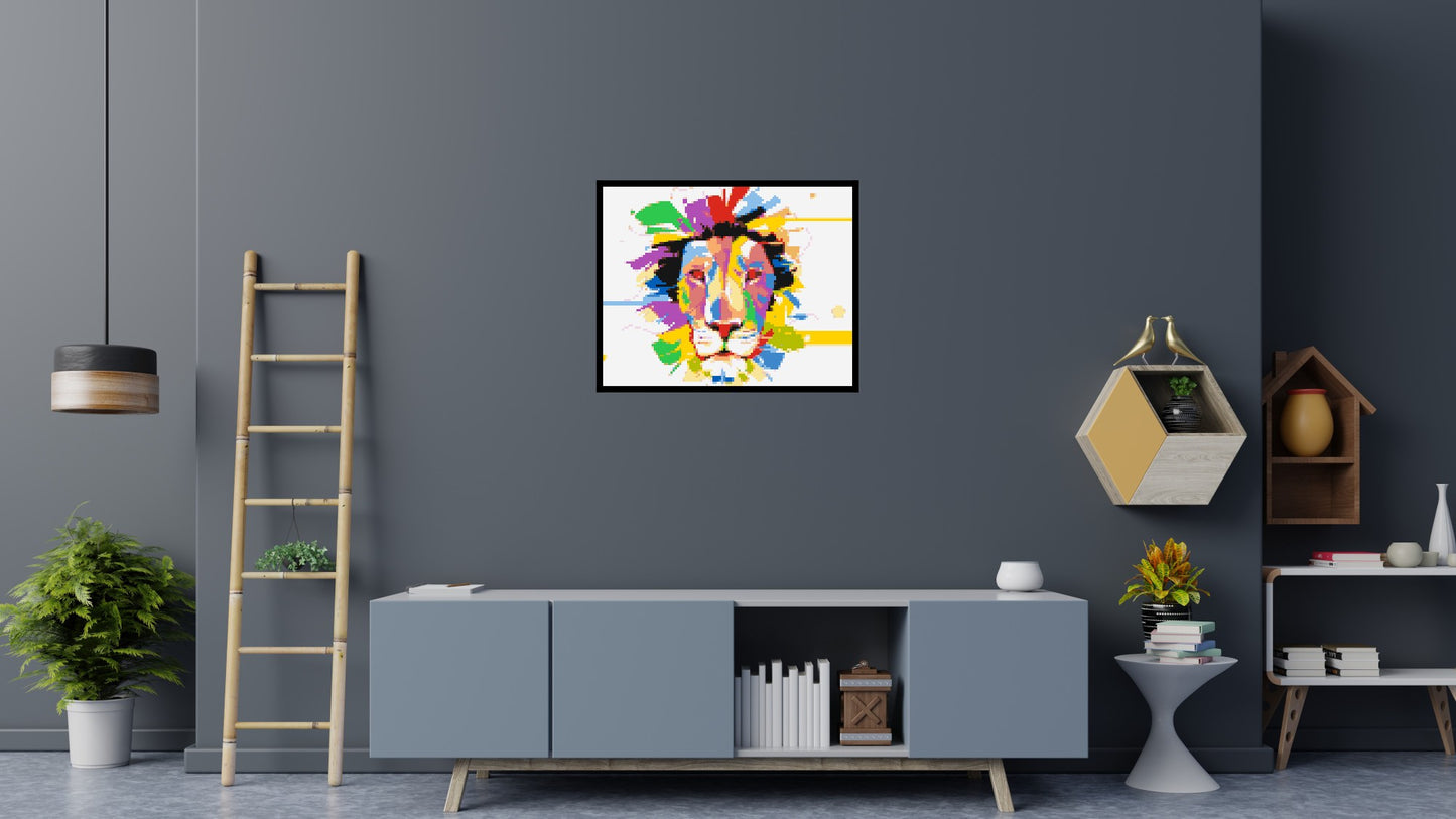 Abstract Lion Colourful Pop Art - Brick Art Mosaic Kit 5x4 large