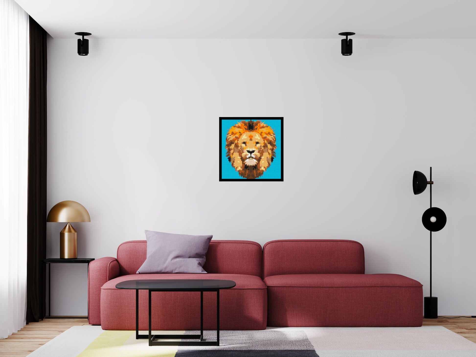 Lion King Pop Art - Brick Art Mosaic Kit 3x3 scene with frame