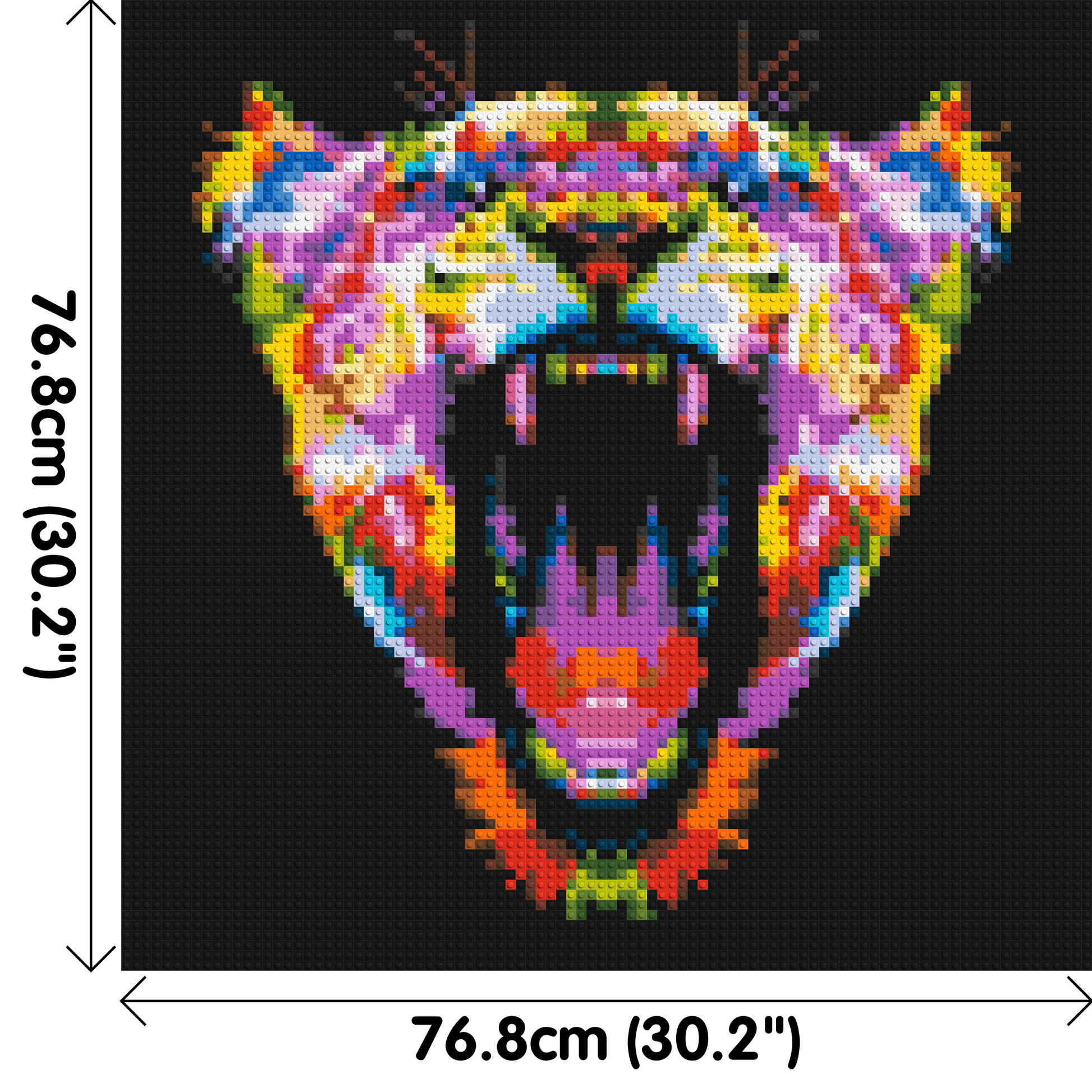 Roaring Tiger Colourful Pop Art - Brick Art Mosaic Kit 4x4 dimensions