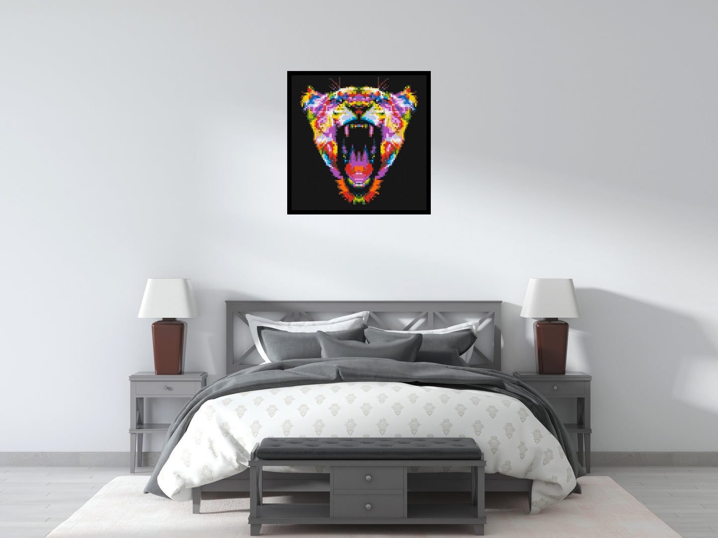 Roaring Tiger Colourful Pop Art - Brick Art Mosaic Kit 4x4 large