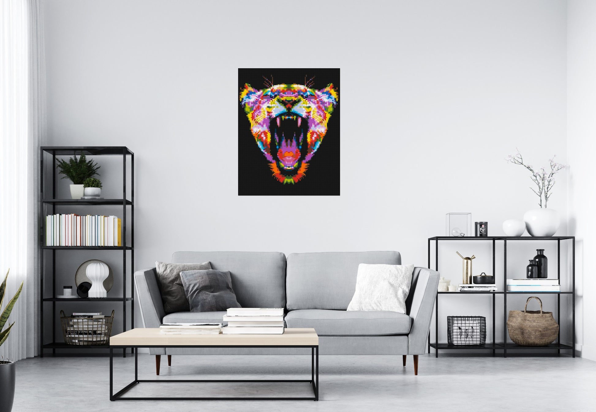 Roaring Tiger Colourful Pop Art - Brick Art Mosaic Kit 4x5 scene