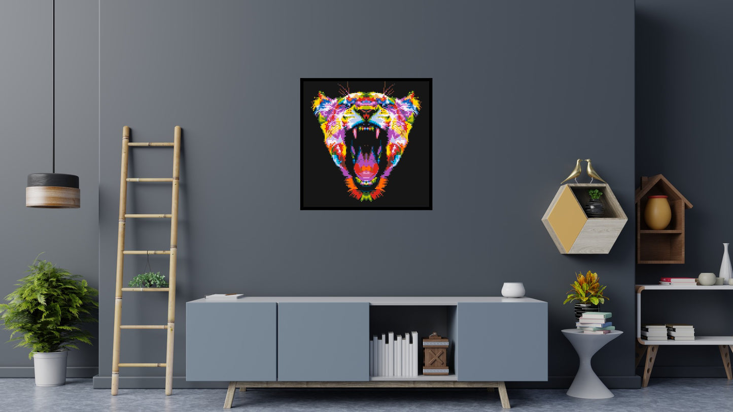 Roaring Tiger Colourful Pop Art - Brick Art Mosaic Kit 5x5 large