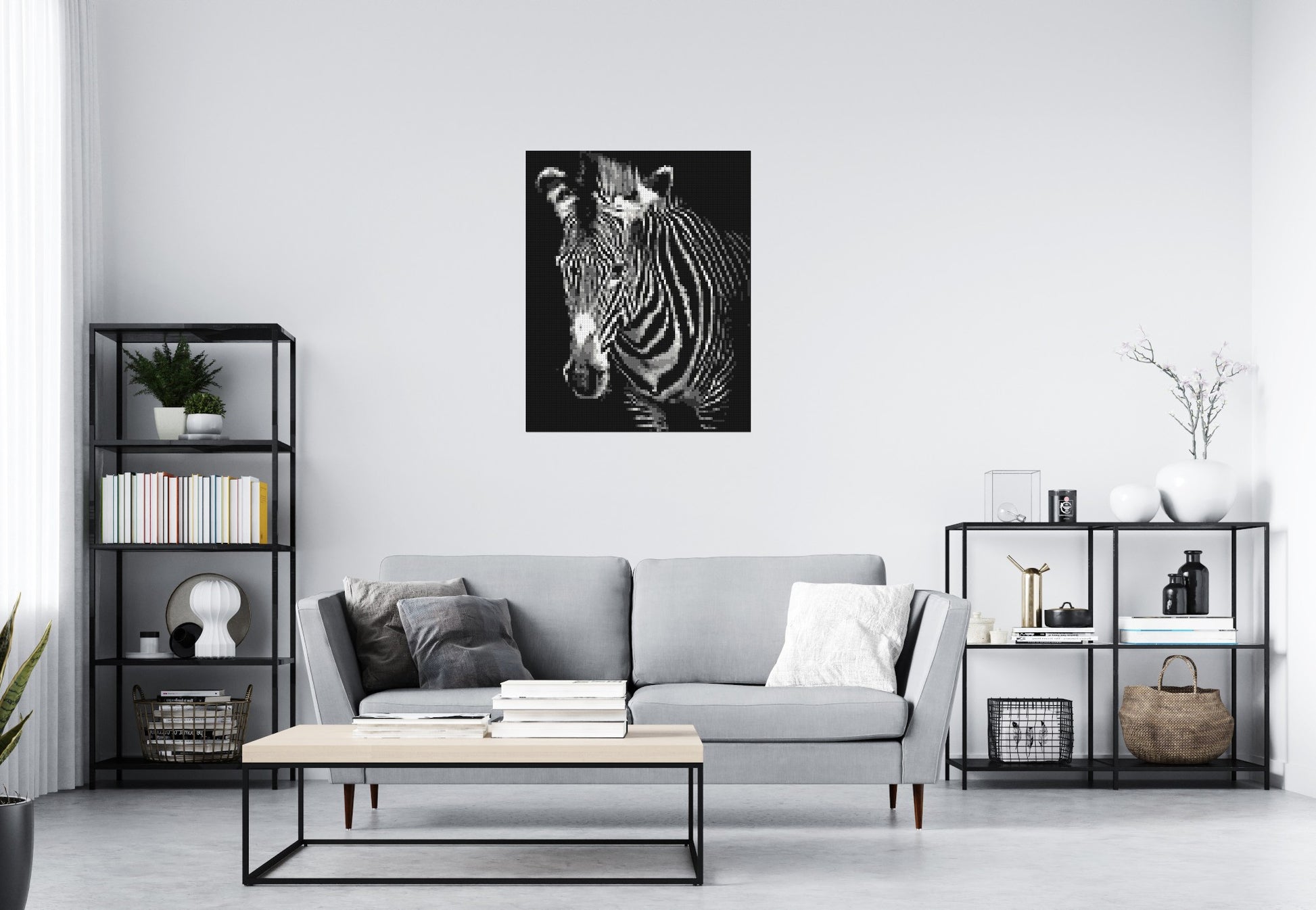 Black & White Zebra - Brick Art Mosaic Kit 4x5 scene