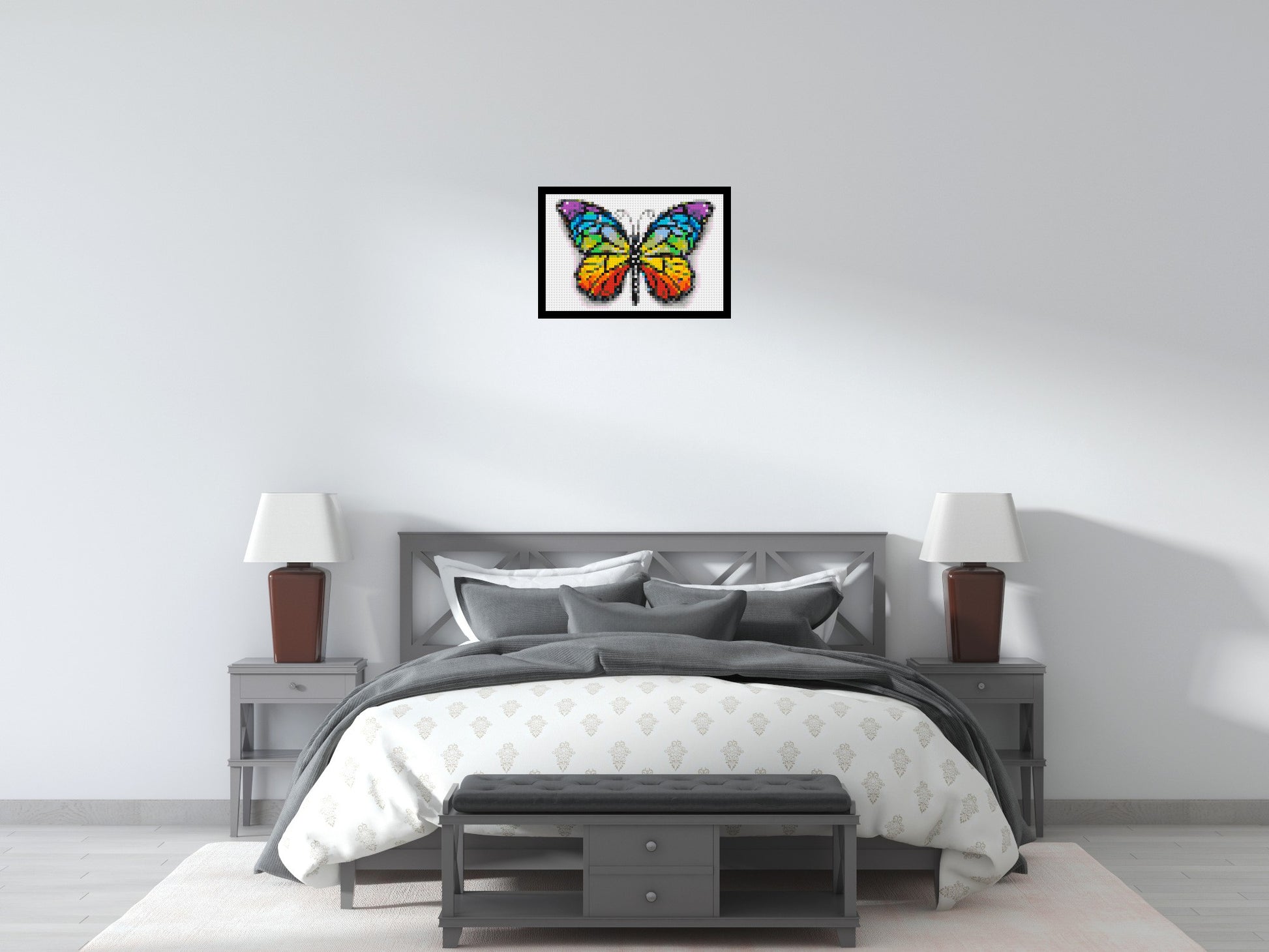 Butterfly Colourful Pop Art  - Brick Art Mosaic Kit 3x2 scene with frame