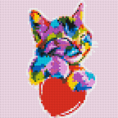 Cat with a Heart Colourful Pop Art - Brick Art Mosaic Kit 3x3 large