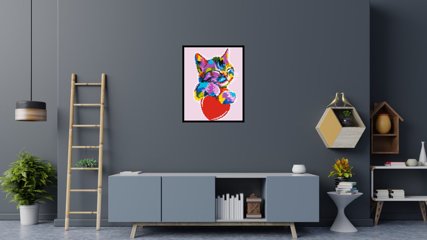 Cat with a Heart Colourful Pop Art - Brick Art Mosaic Kit 4x5 large