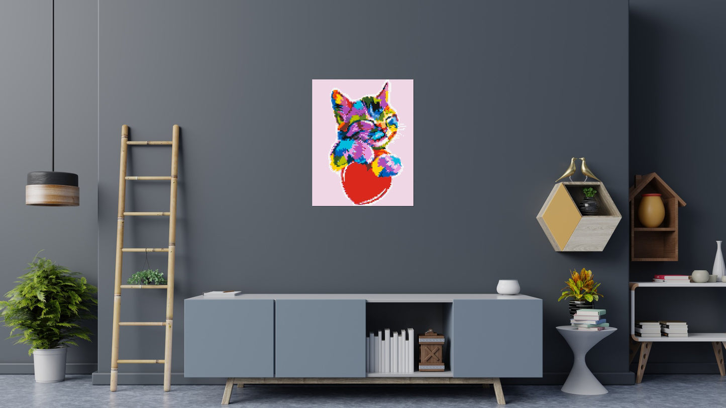 Cat with a Heart Colourful Pop Art - Brick Art Mosaic Kit 4x5 large