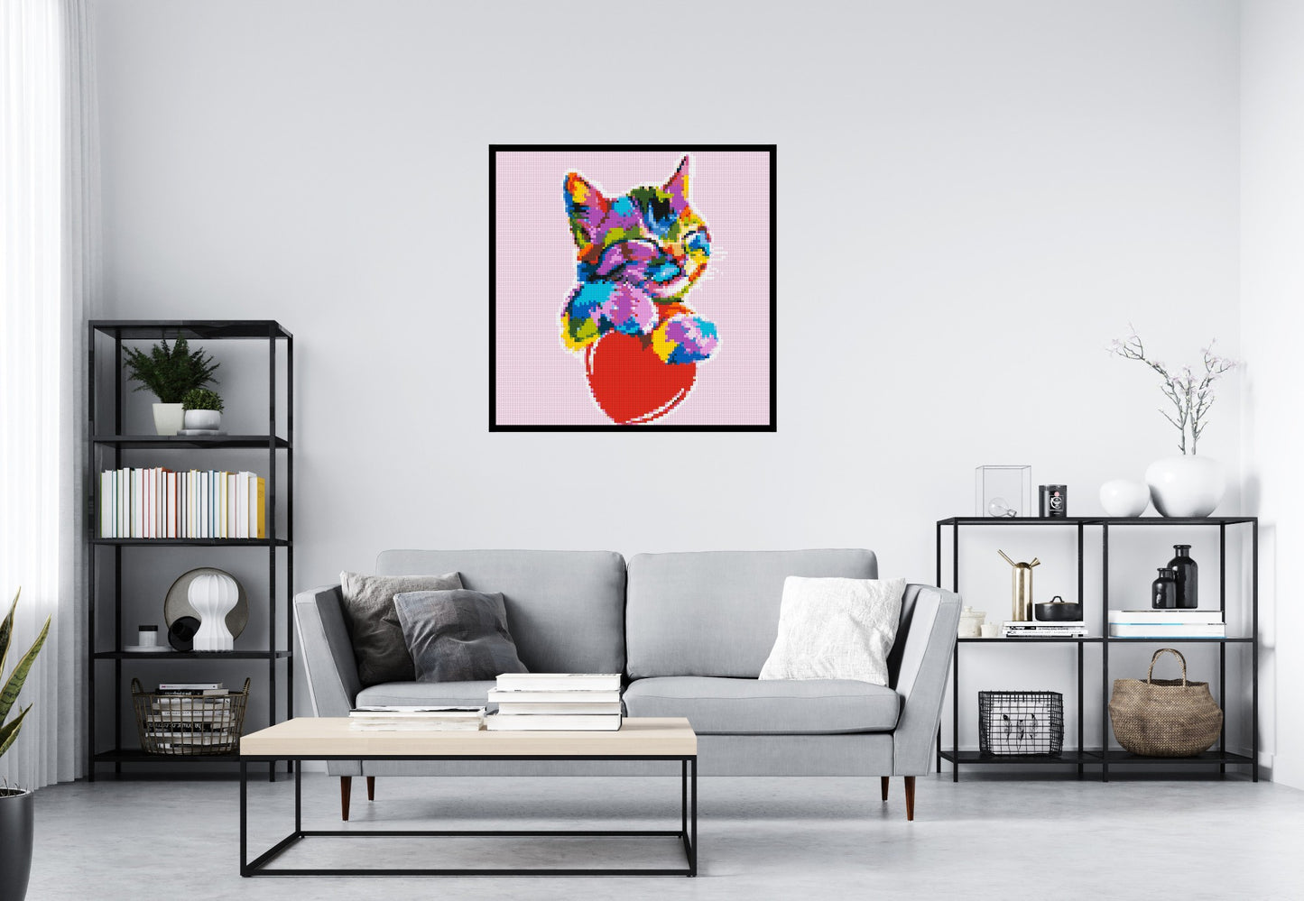 Cat with a Heart Colourful Pop Art - Brick Art Mosaic Kit 5x5 large