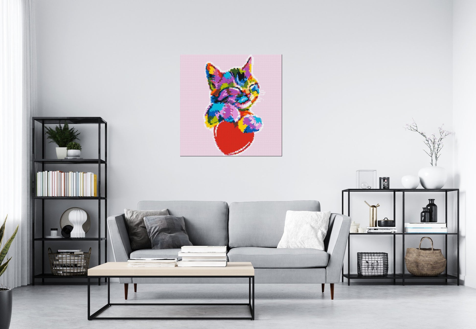 Cat with a Heart Colourful Pop Art - Brick Art Mosaic Kit 5x5 scene