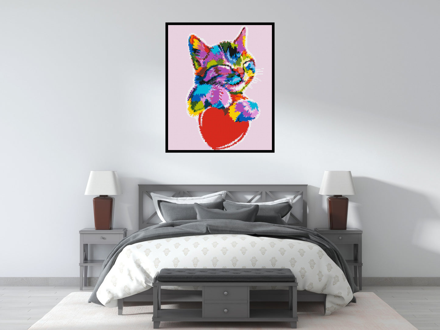 Cat with a Heart Colourful Pop Art - Brick Art Mosaic Kit 5x6 large