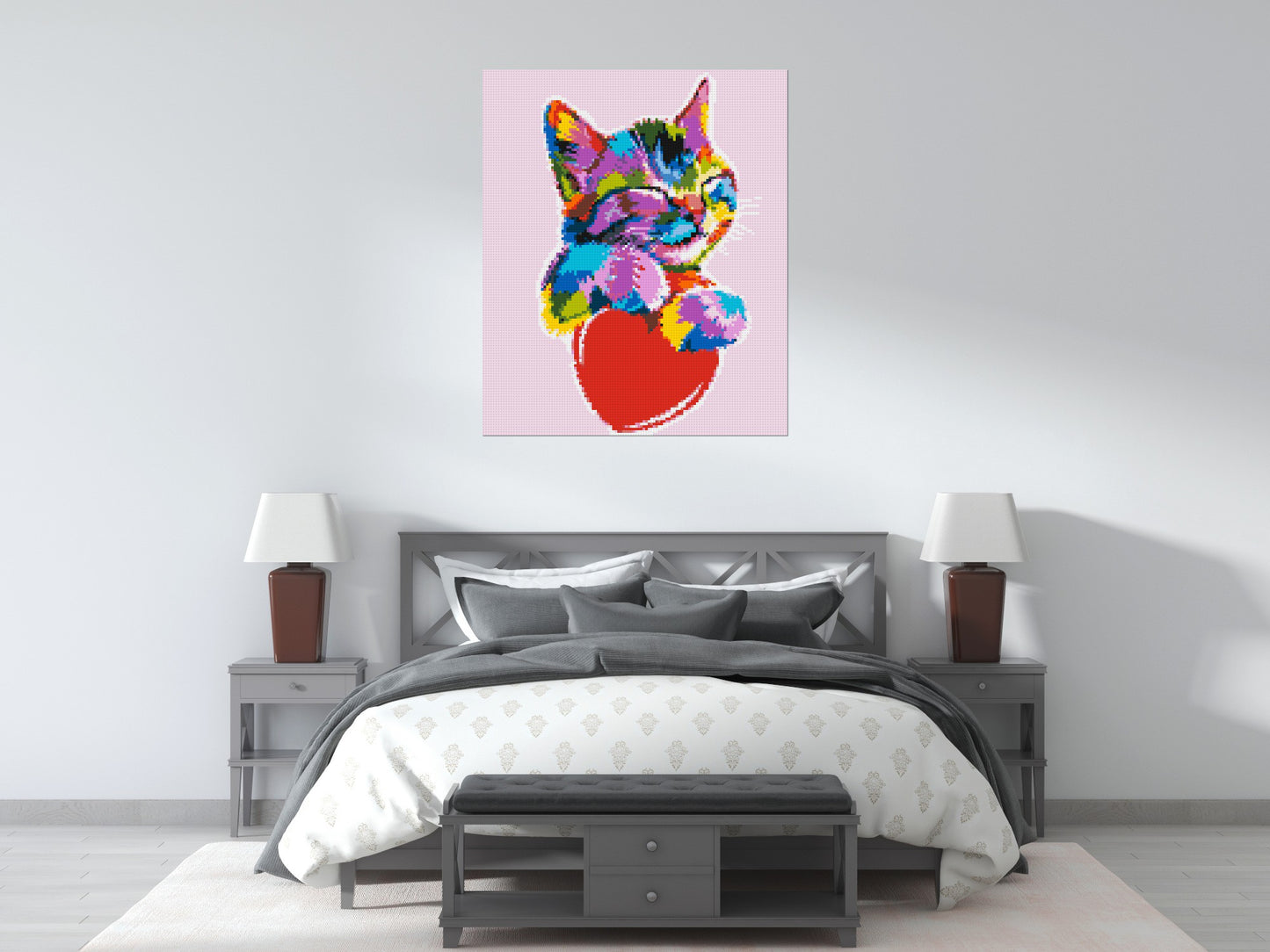 Cat with a Heart Colourful Pop Art - Brick Art Mosaic Kit 5x6 large