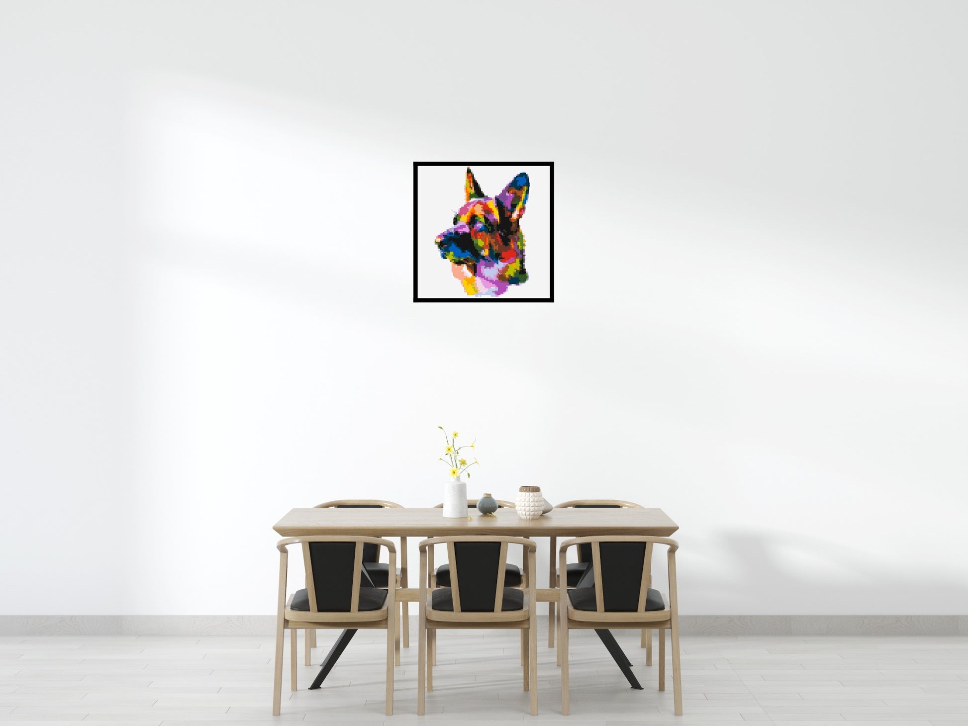 German Shepherd Colourful Pop Art - Brick Art Mosaic Kit 4x4 scene with frame