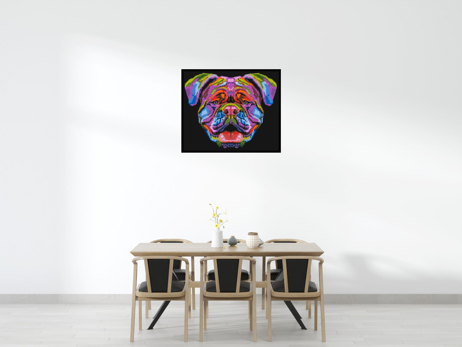 British Bulldog Colourful Pop Art - Brick Art Mosaic Kit 6x5 scene with frame