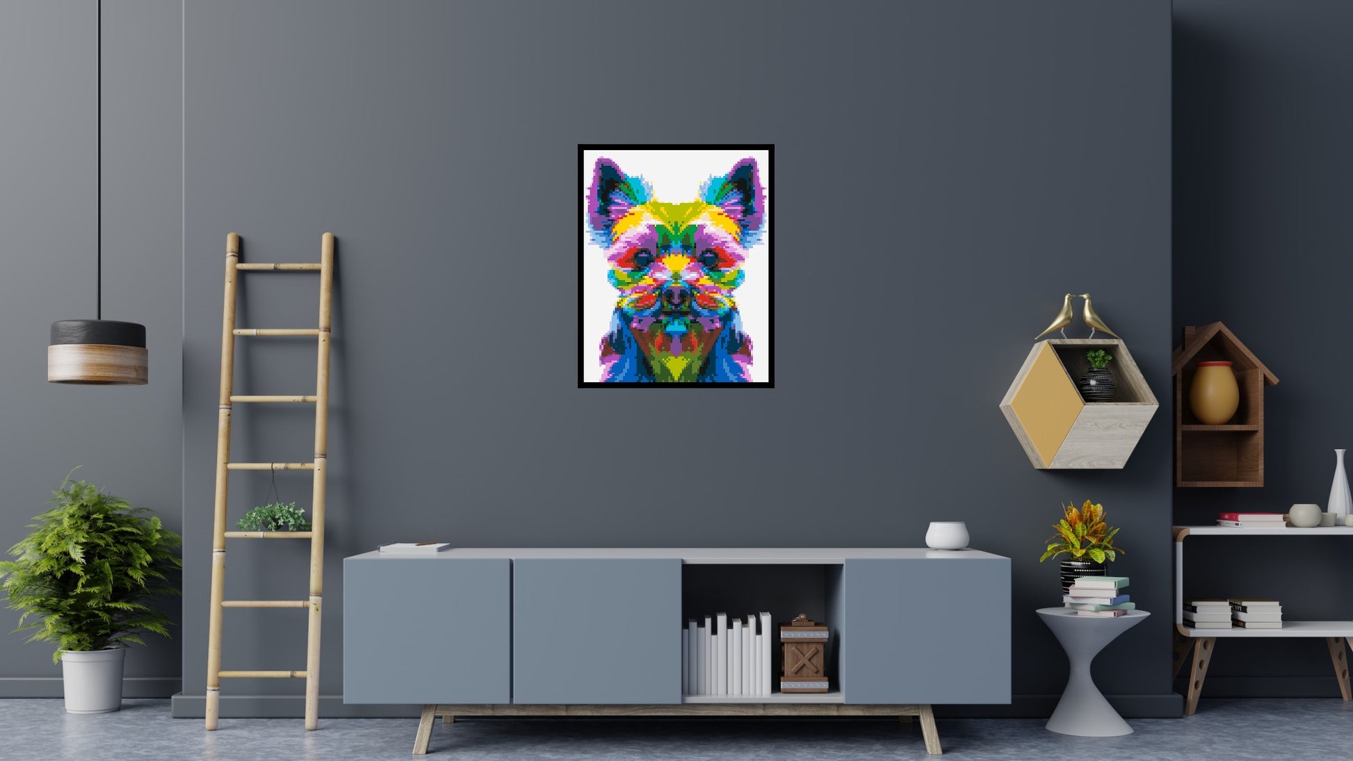 Yorkshire Terrier Colourful Pop Art - Brick Art Mosaic Kit 4x5 scene with frame