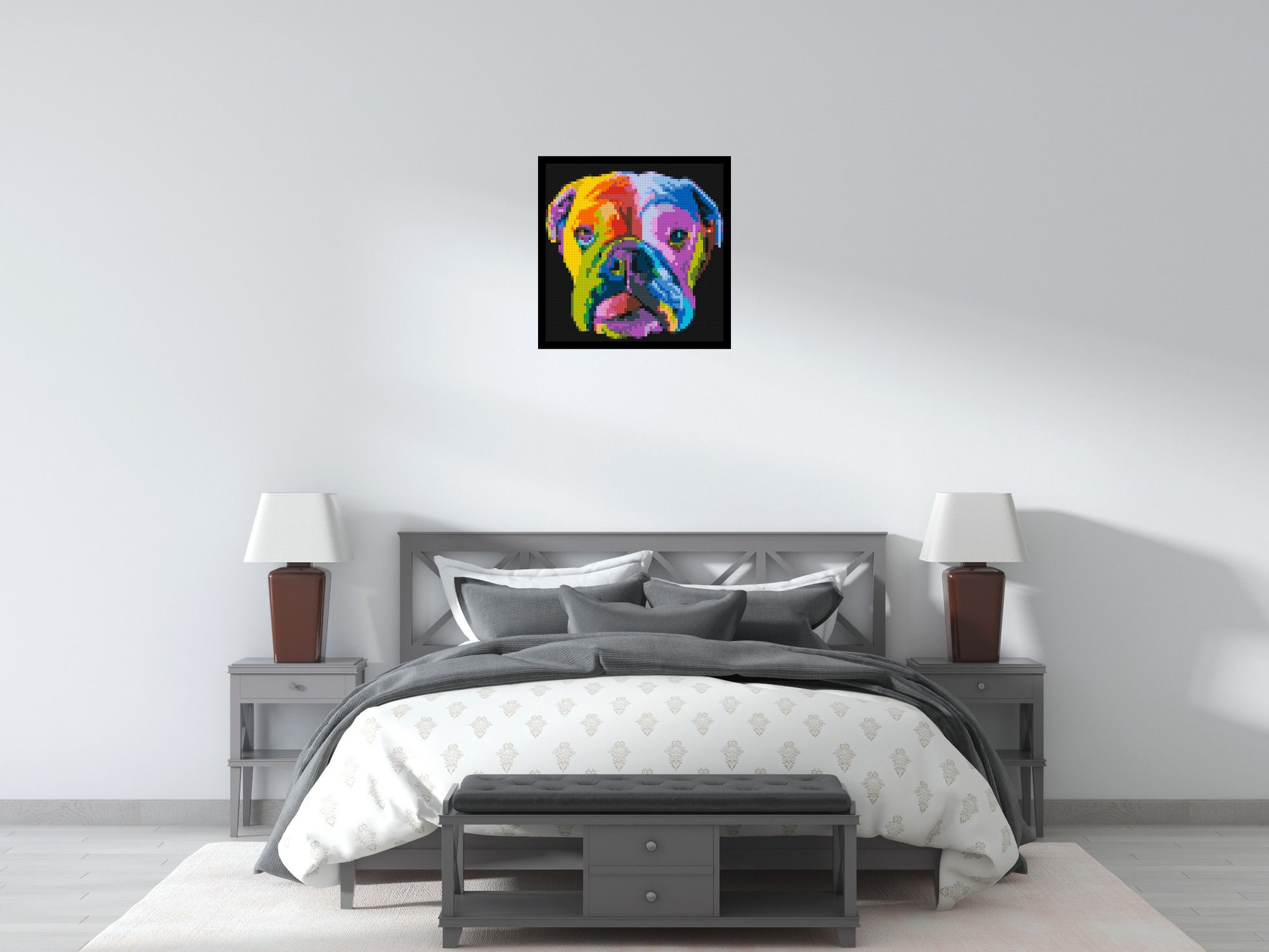 English Bulldog Colourful Pop Art - Brick Art Mosaic Kit 3x3 scene with frame