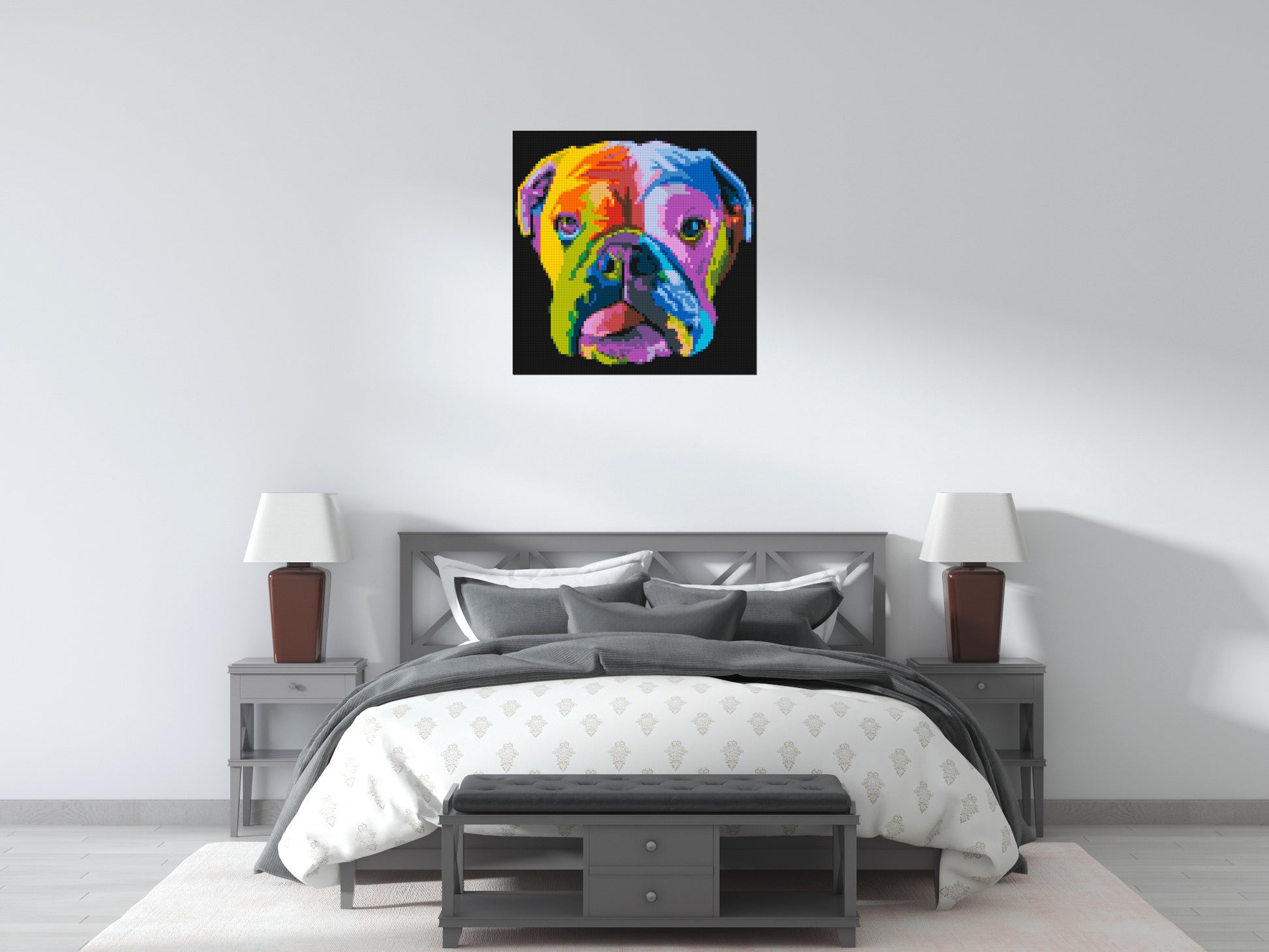 English Bulldog Colourful Pop Art - Brick Art Mosaic Kit 4x4 scene