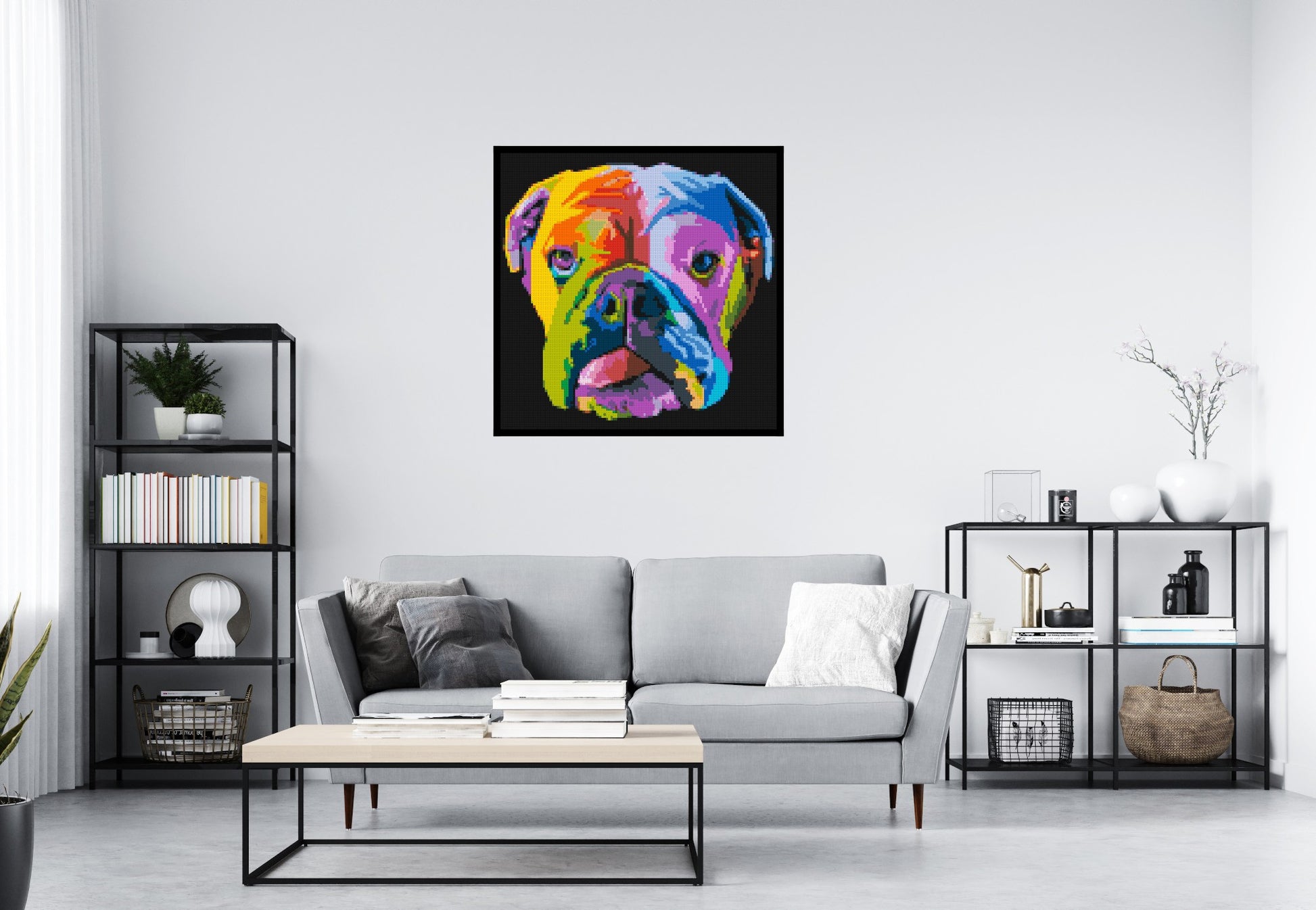 English Bulldog Colourful Pop Art - Brick Art Mosaic Kit 5x5 scene with frame