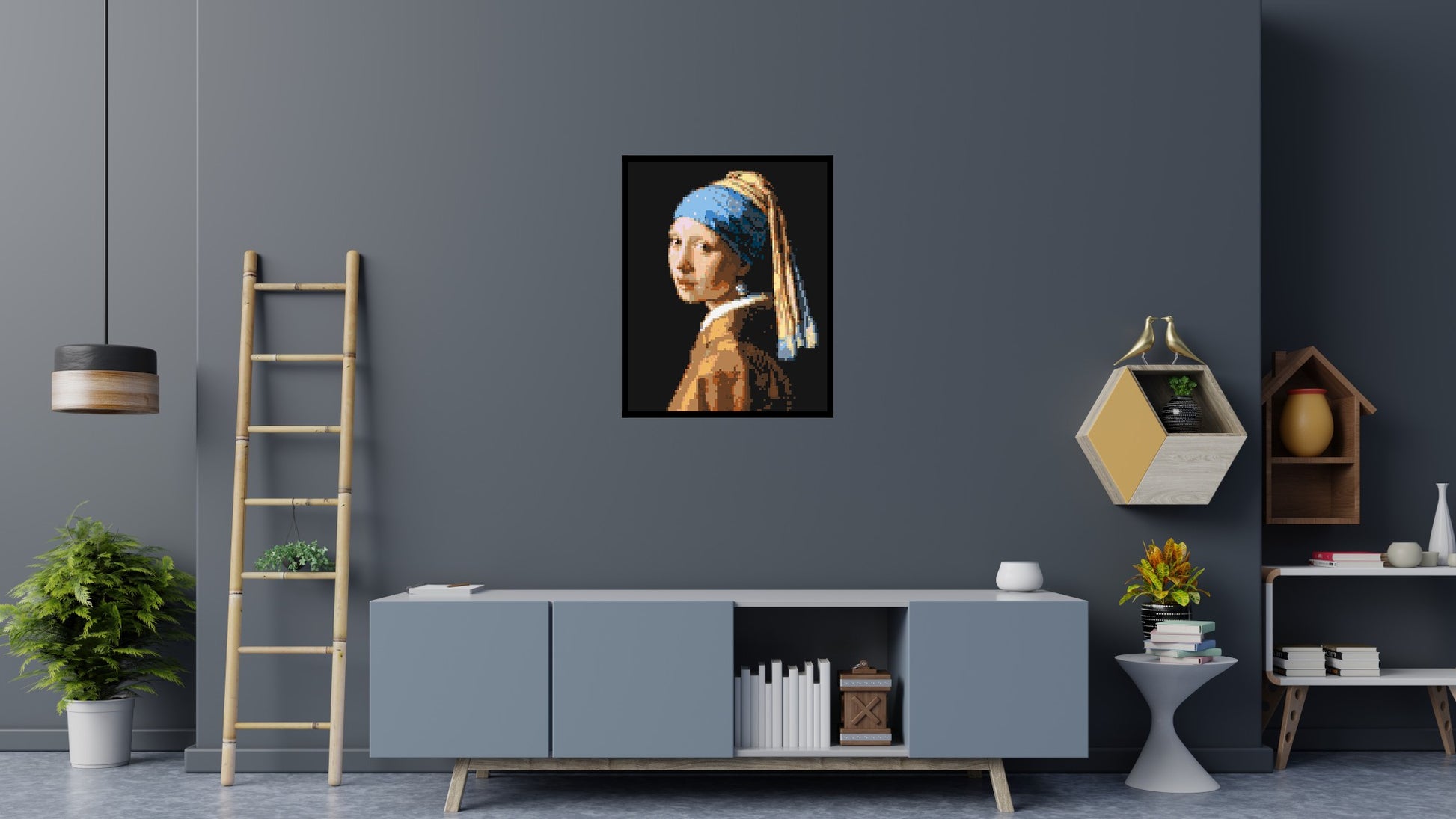 Girl with a Pearl Earring by Johannes Vermeer - Brick Art Mosaic Kit 4x5 scene with frame