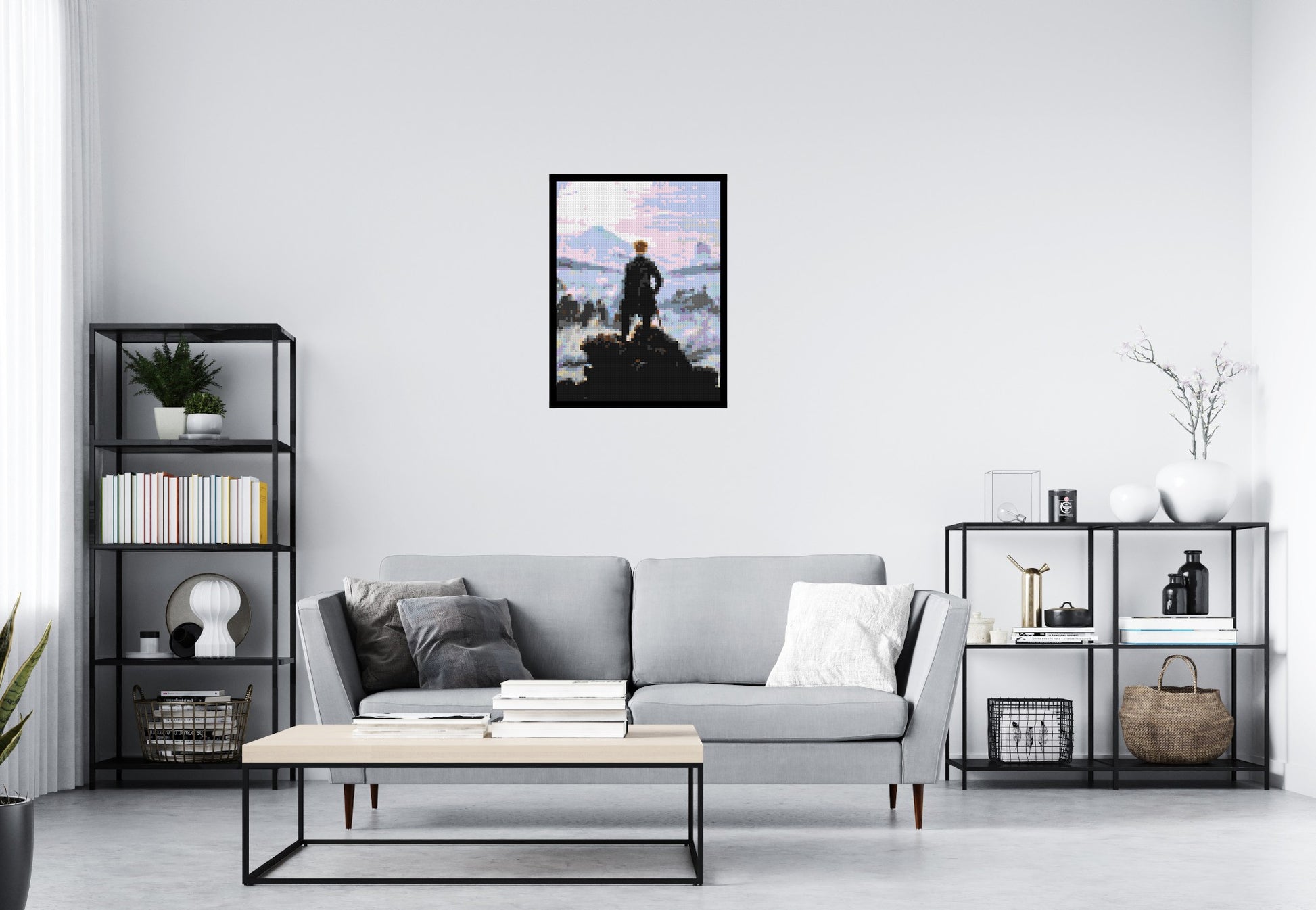 Wanderer Above the Sea of Fog by Caspar D. Friedrich  - Brick Art Mosaic Kit 3x4 scene with frame