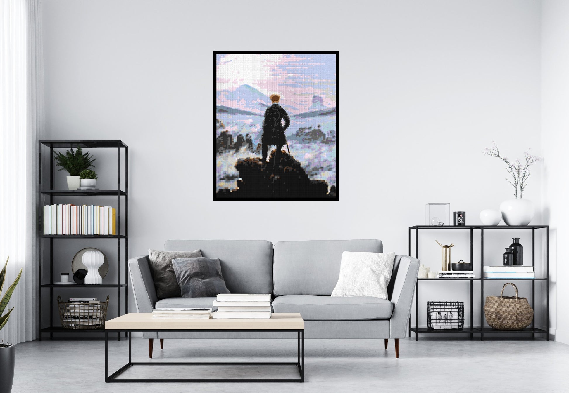 Wanderer Above the Sea of Fog by Caspar D. Friedrich  - Brick Art Mosaic Kit 5x6 scene with frame