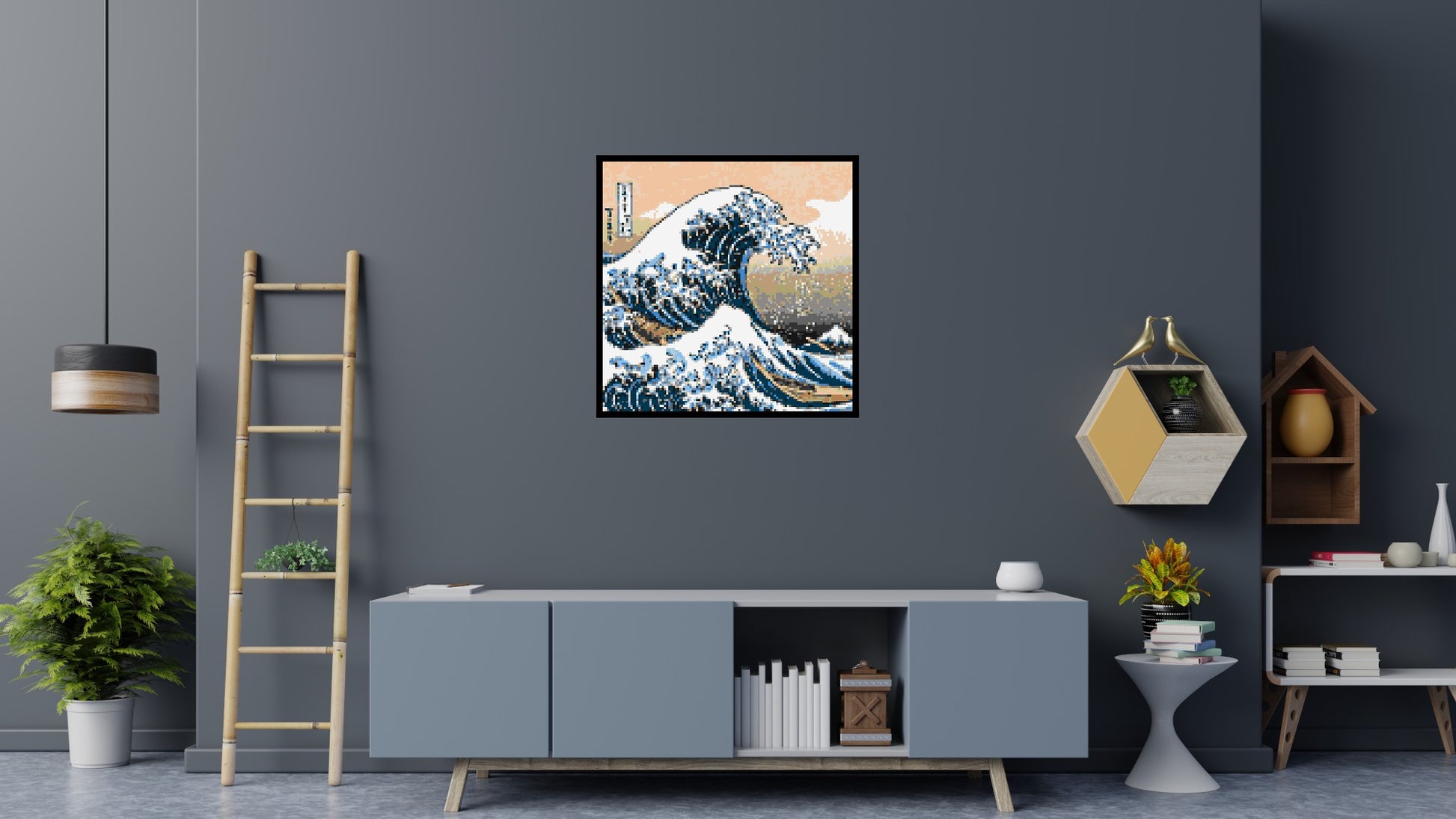 The Great Wave Off Kanagawa by Katsushika Hokusai  - Brick Art Mosaic Kit 5x5 scene with frame