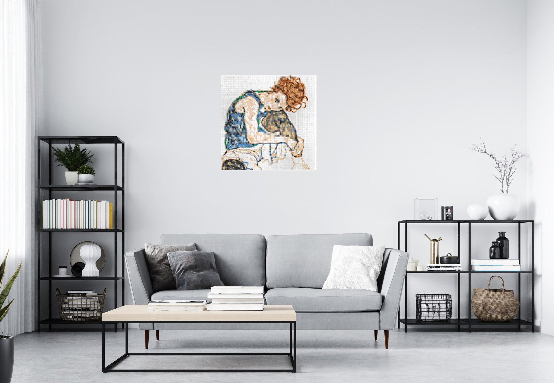 Woman Sitting with Bent Knee by Egon Schiele  - Brick Art Mosaic Kit 4x4 scene