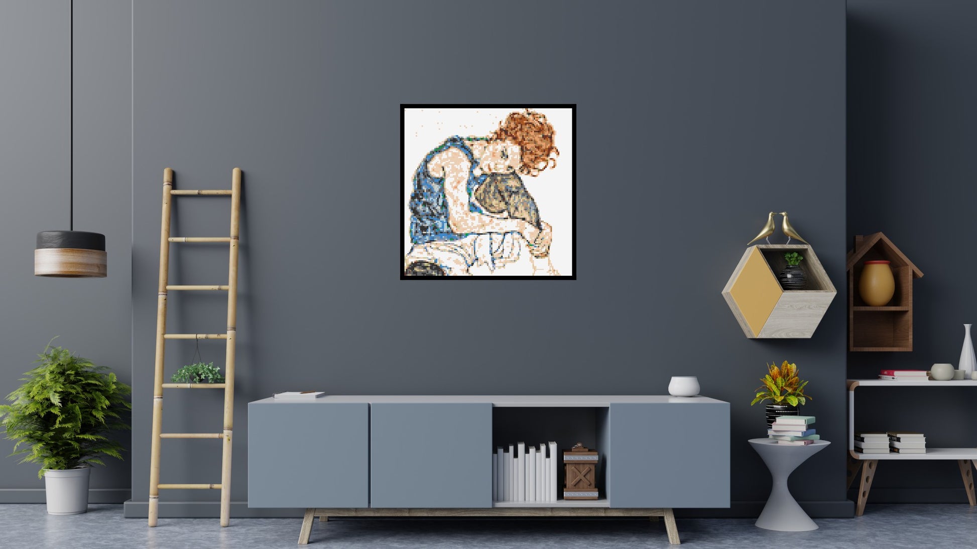 Woman Sitting with Bent Knee by Egon Schiele  - Brick Art Mosaic Kit 5x5 scene with frame