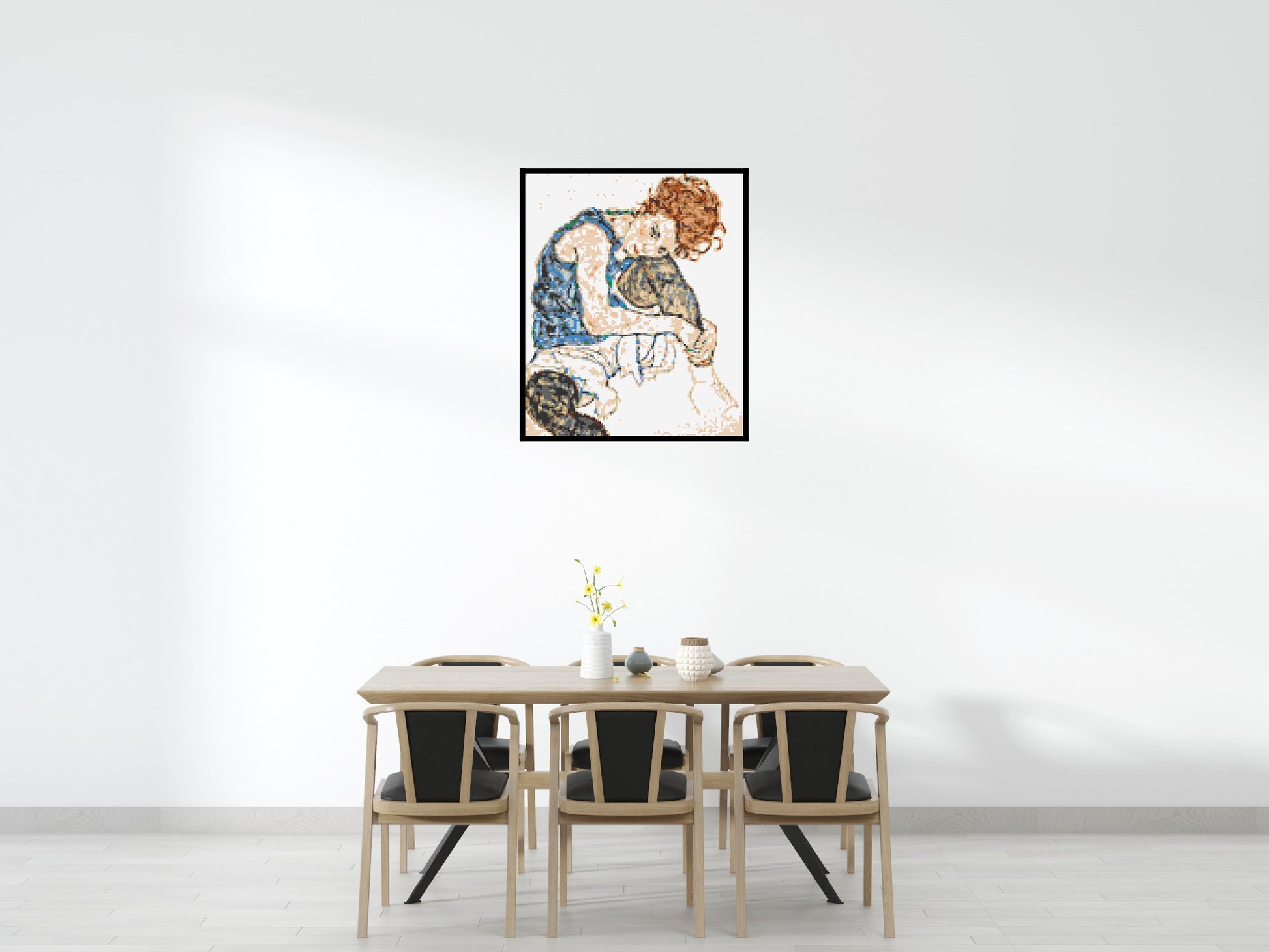 Woman Sitting with Bent Knee by Egon Schiele  - Brick Art Mosaic Kit 5x6 scene with frame