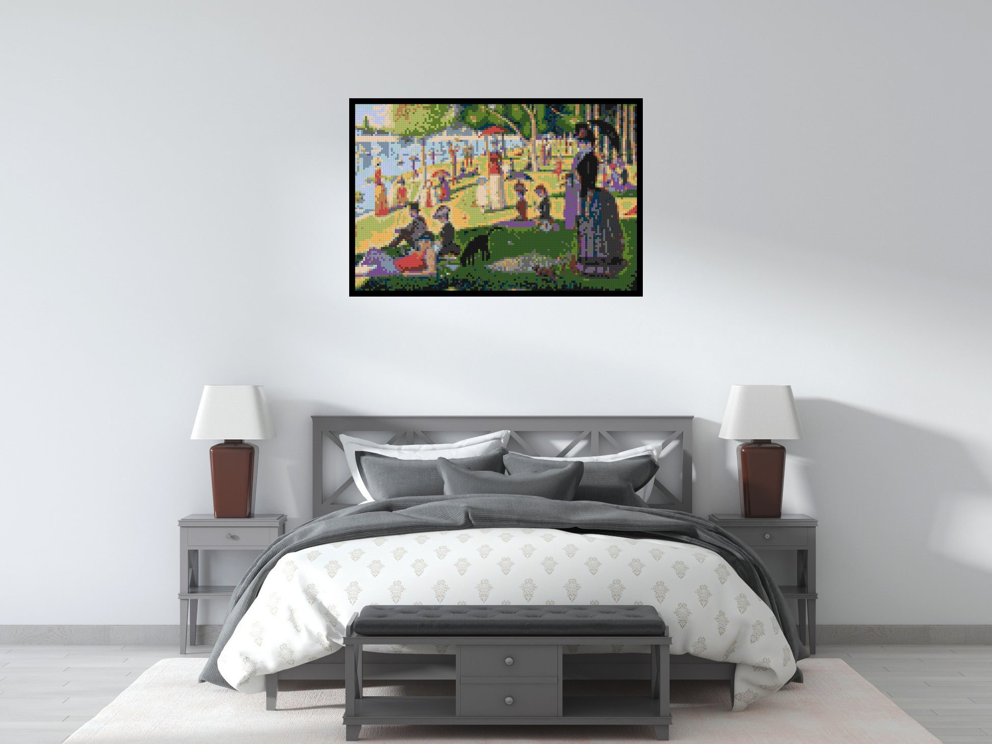 A Sunday Afternoon on the Island of La Grande Jatte By Georges Seurat - Brick Art Mosaic Kit 6x4 scene with frame