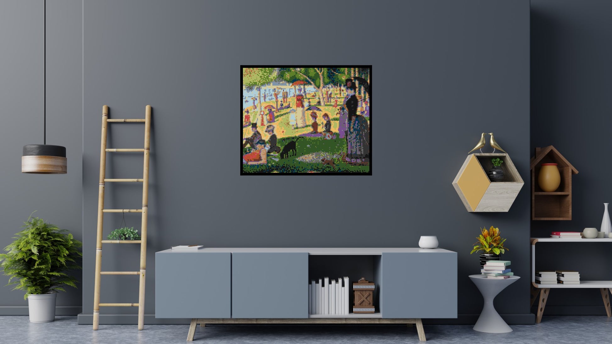 A Sunday Afternoon on the Island of La Grande Jatte By Georges Seurat - Brick Art Mosaic Kit 6x5 scene with frame