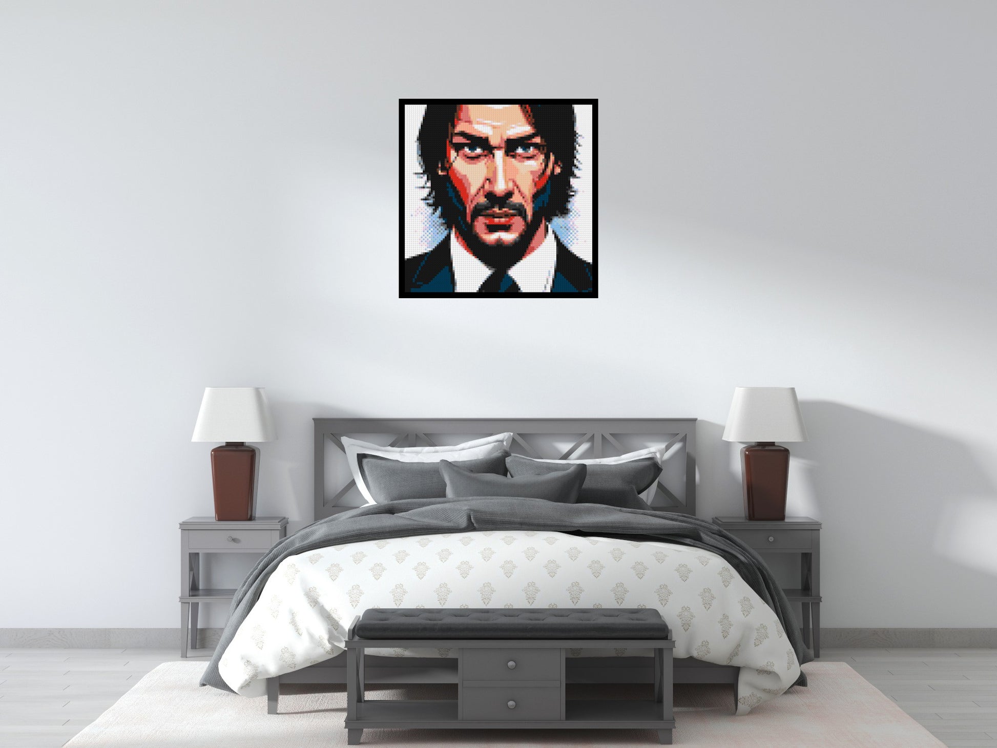 Keanu Reeves as John Wick - Brick Art Mosaic Kit 4x4 scene with frame