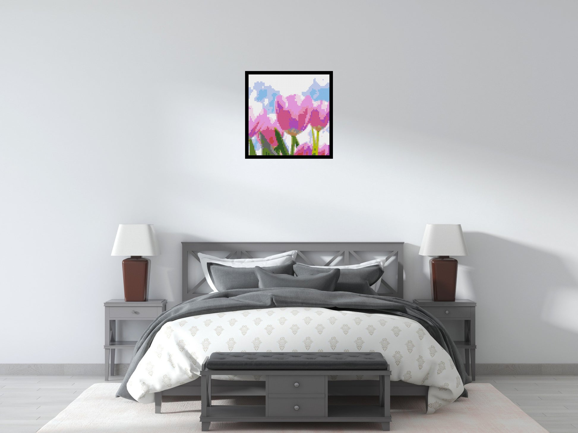 Pink Tulips - Brick Art Mosaic Kit 3x3 scene with frame