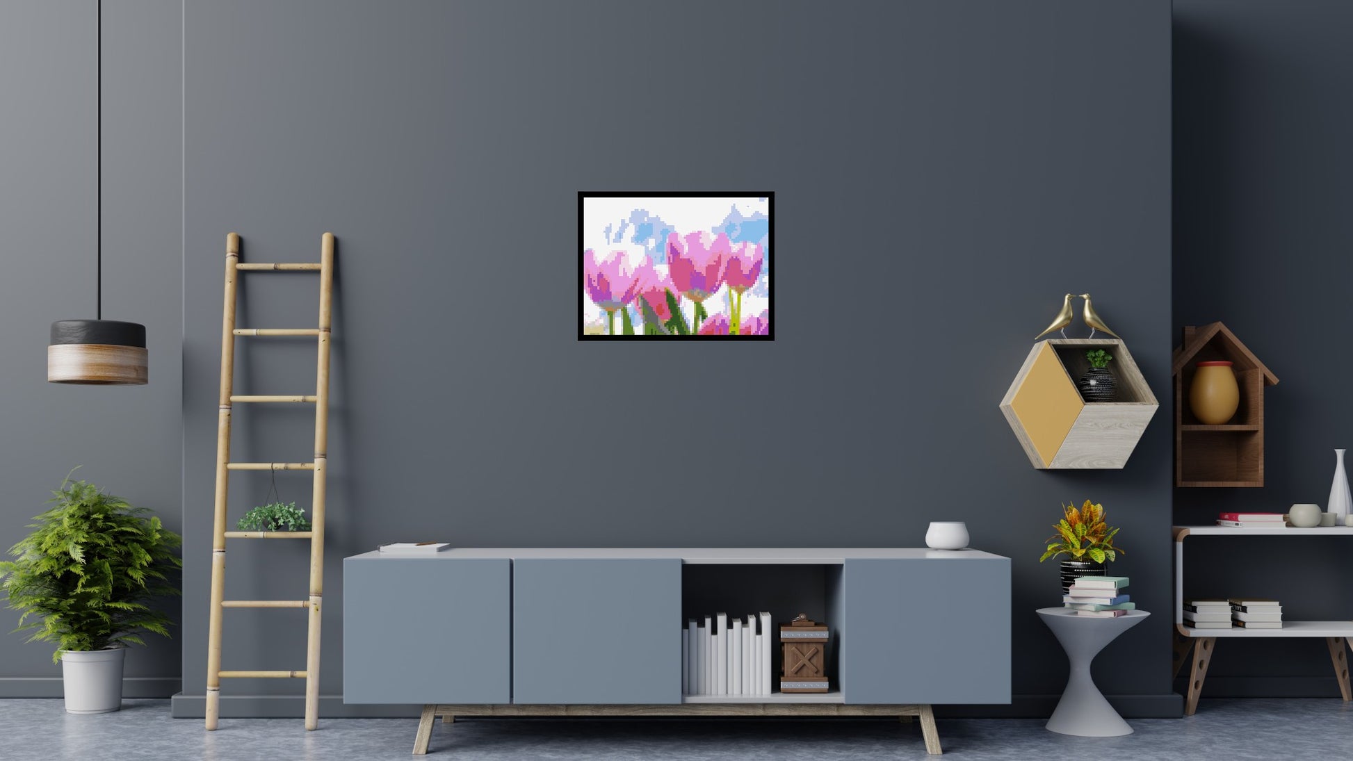 Pink Tulips - Brick Art Mosaic Kit 4x3 scene with frame