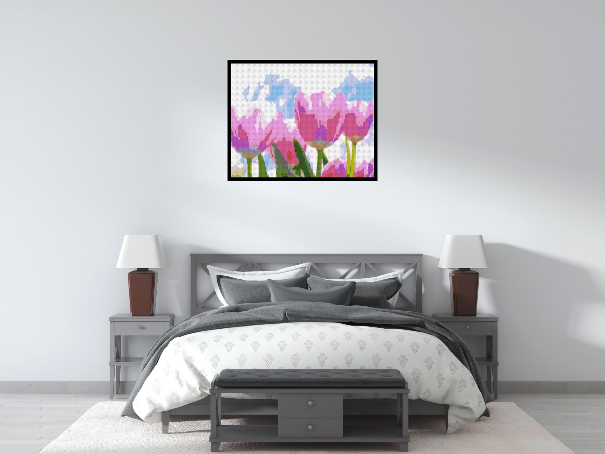 Pink Tulips - Brick Art Mosaic Kit 5x4 scene with frame