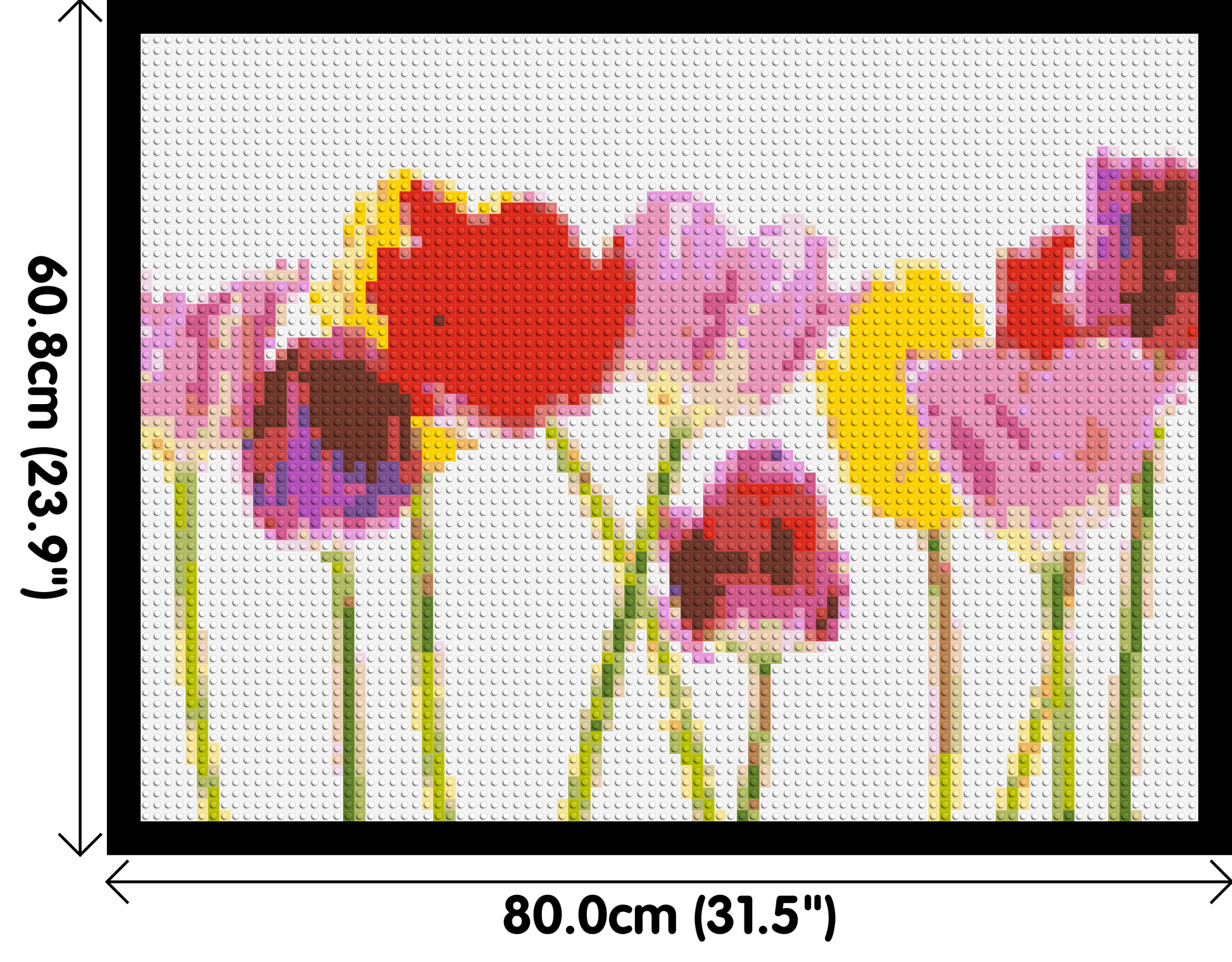 Colourful Tulips - Brick Art Mosaic Kit 4x3 dimensions with frame