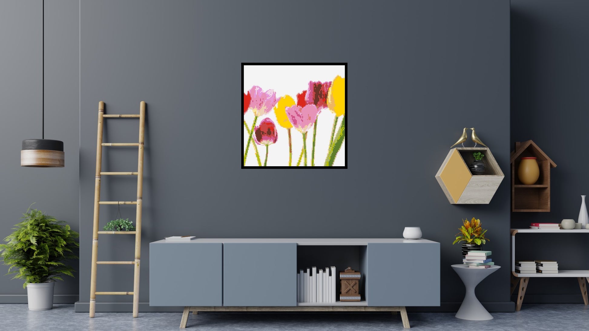 Colourful Tulips - Brick Art Mosaic Kit 5x5 scene with frame