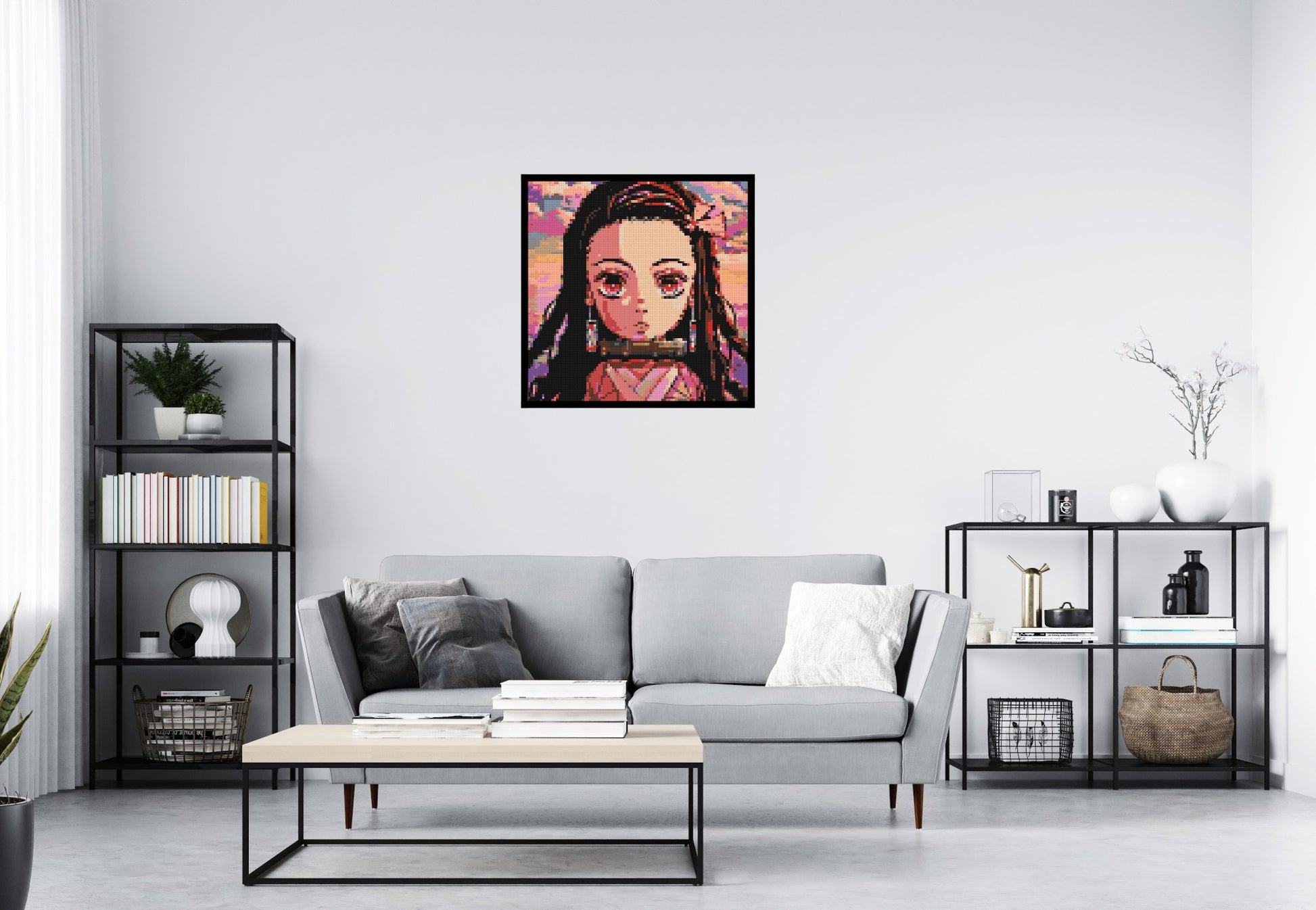 Nezuko Pixel Art - Brick Art Mosaic Kit 4x4 scene with frame