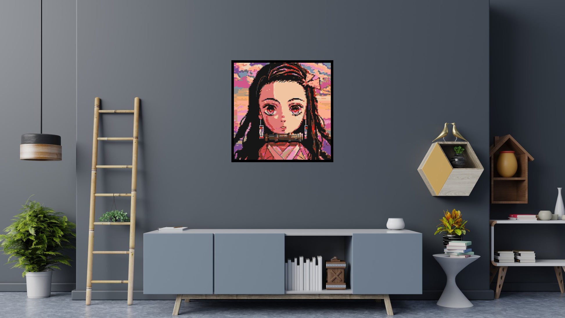 Nezuko Pixel Art - Brick Art Mosaic Kit 5x5 scene with frame