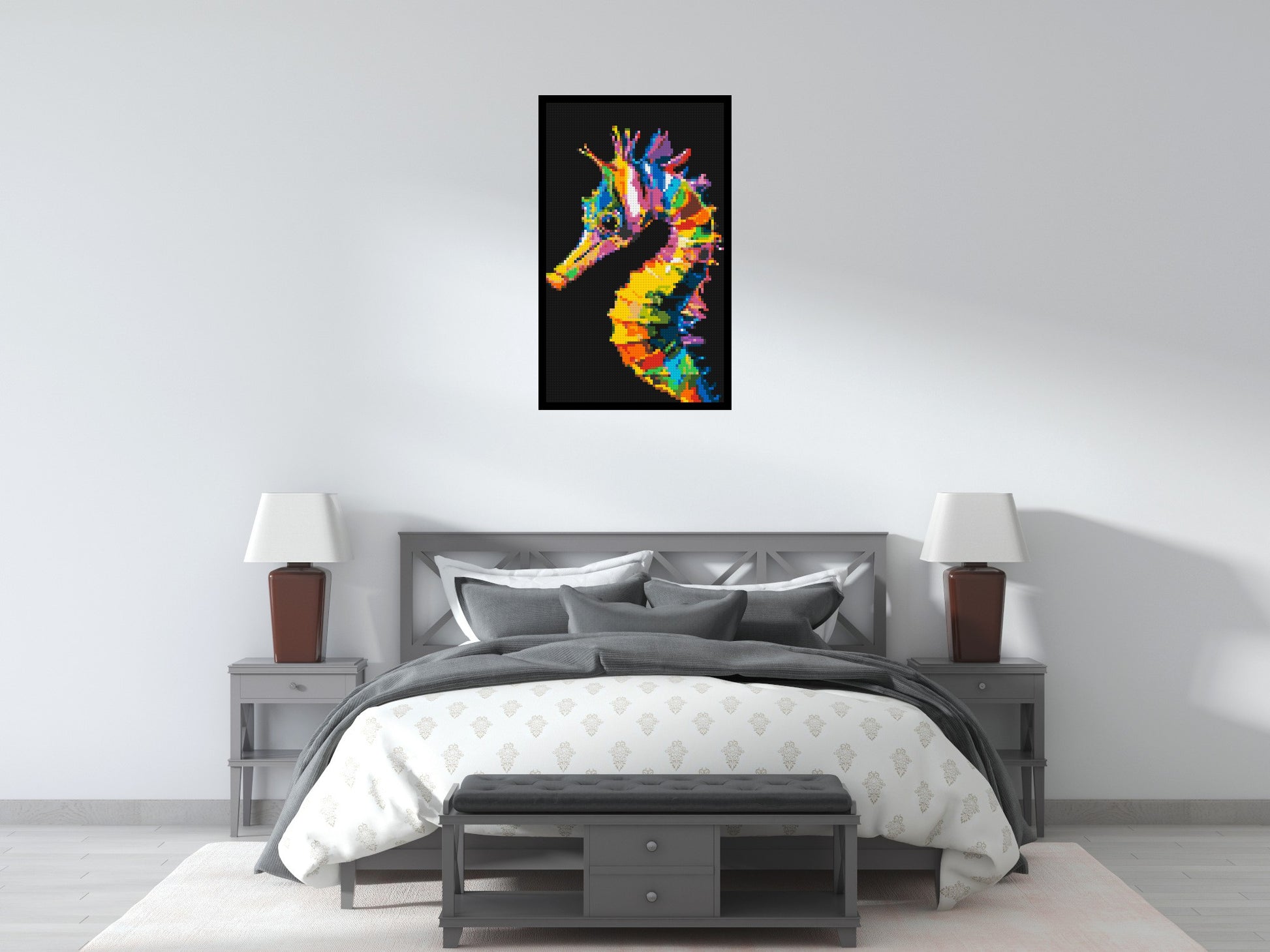 Colourful Seahorse Pop Art - Brick Art Mosaic Kit 3x5 scene with frame