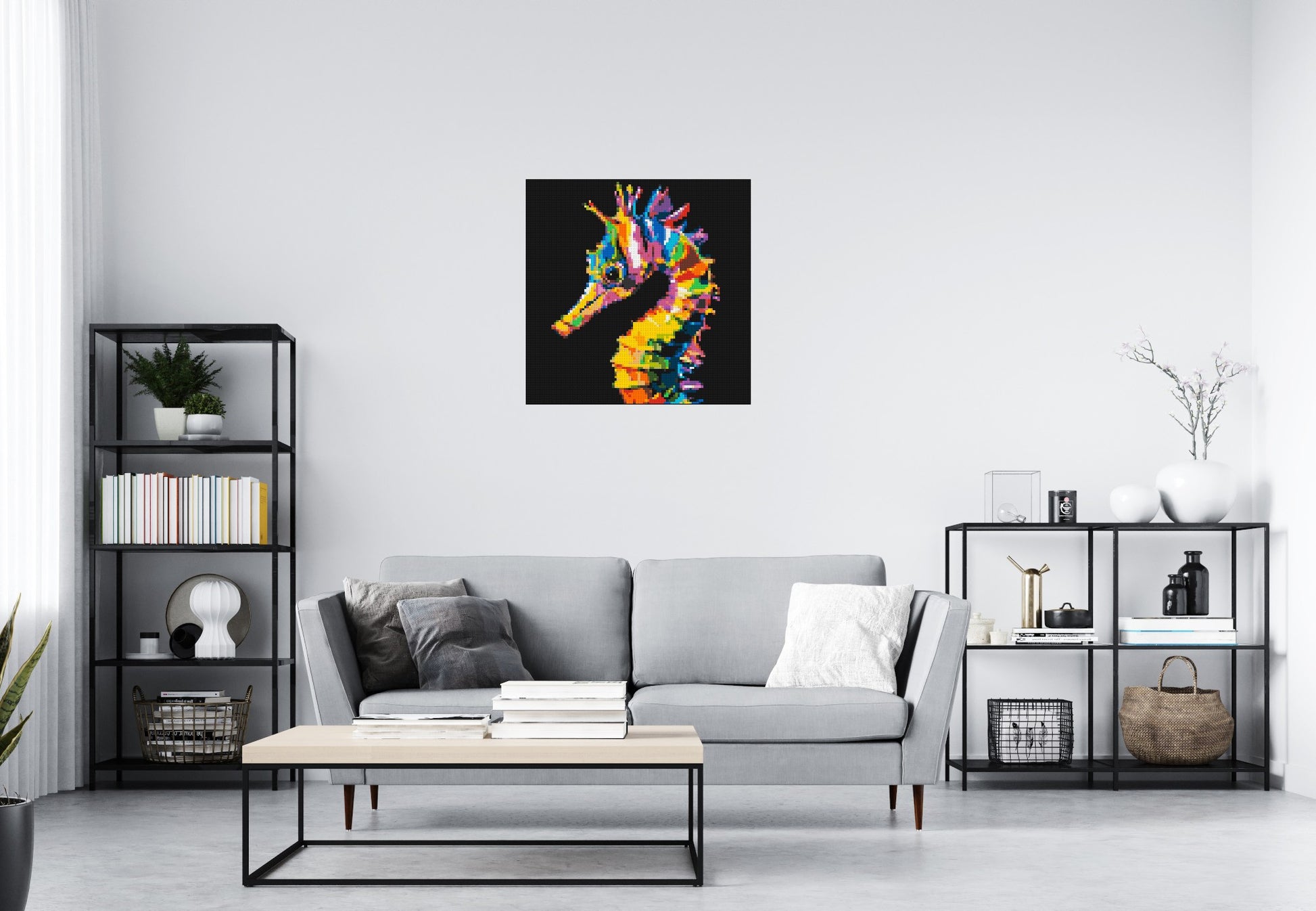 Colourful Seahorse Pop Art - Brick Art Mosaic Kit 4x4 scene