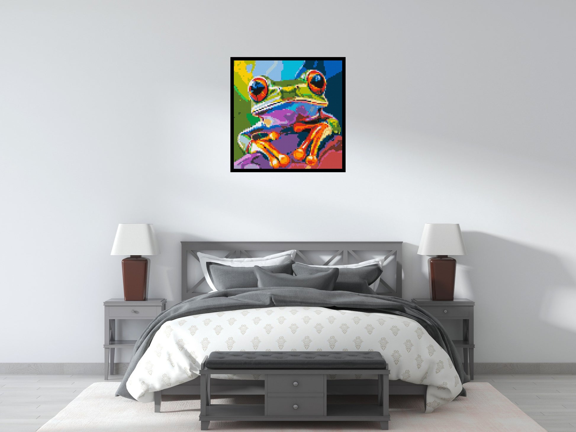 Frog Colourful Pop Art - Brick Art Mosaic Kit 4x4 scene with frame